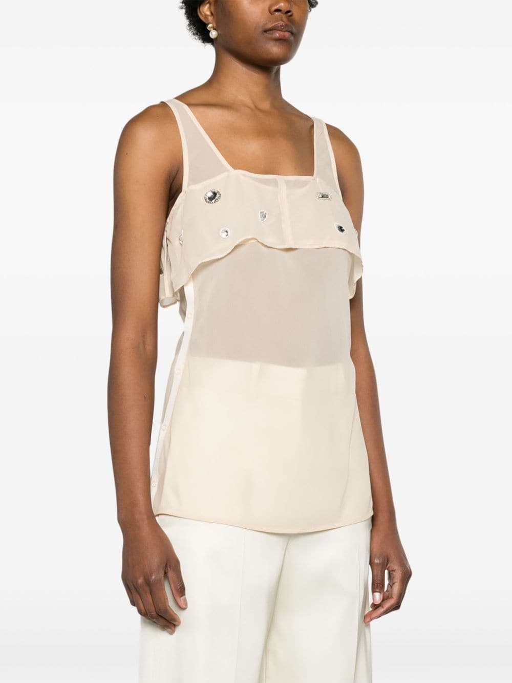crystal-embellished sheer tank top - 5