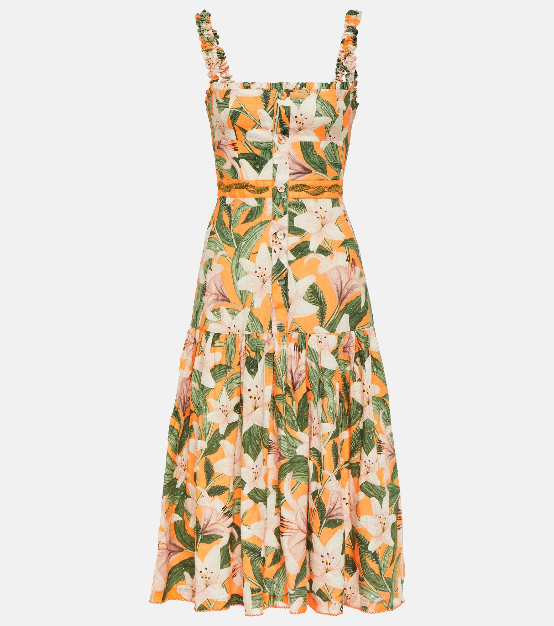 Nispero floral linen midi dress - 1