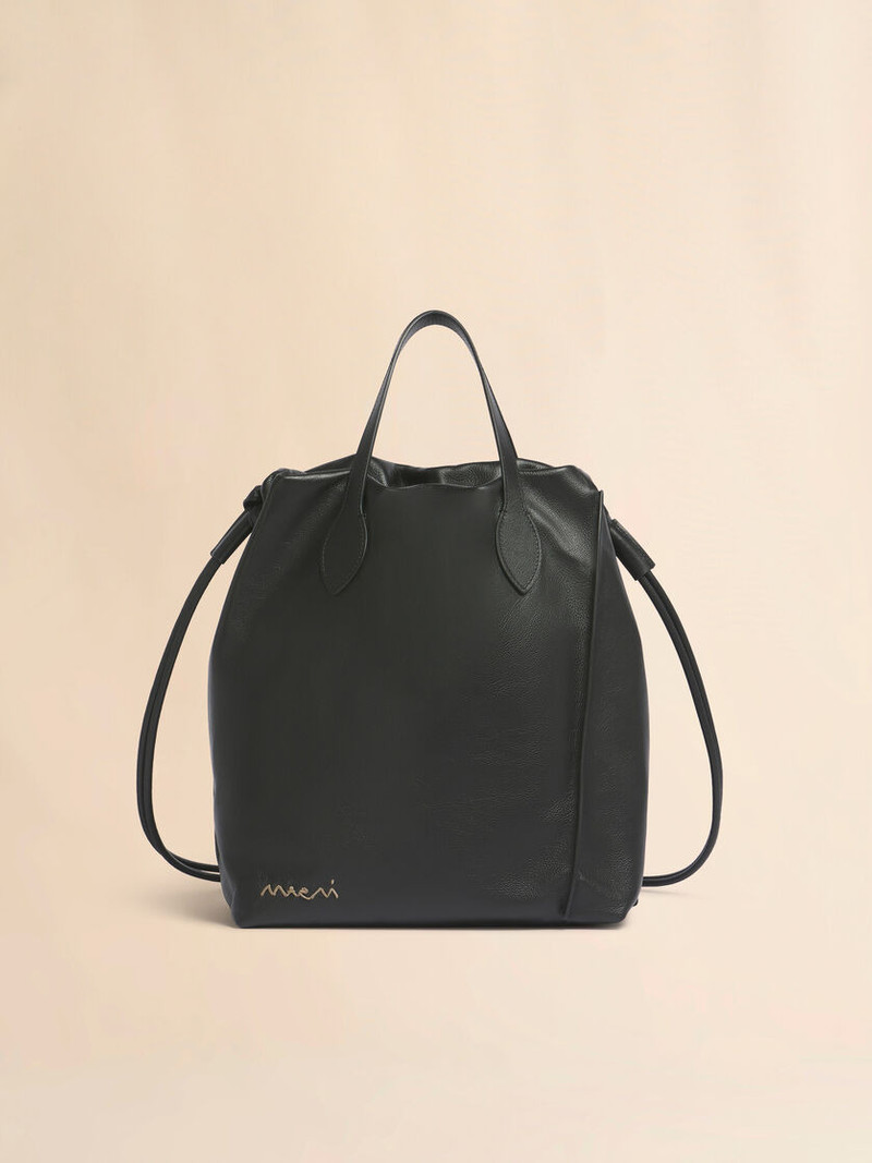 BLACK LEATHER SCRUNCHIE BACKPACK 1