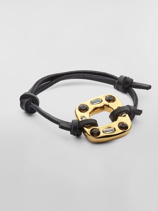 LEATHER SPARKLE BRACELET WITH GOLD-TONE METAL ELEMENT AND BI-COLOURED BEADS - 1
