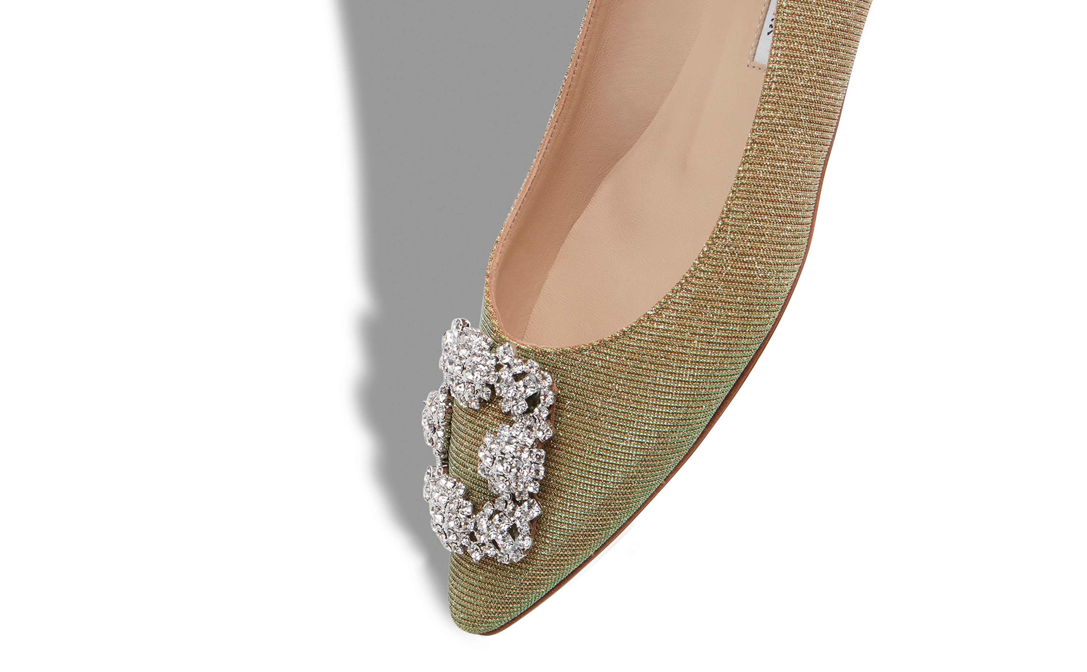 Gold Glitter Fabric Jewel Buckle Flat Shoes - 4