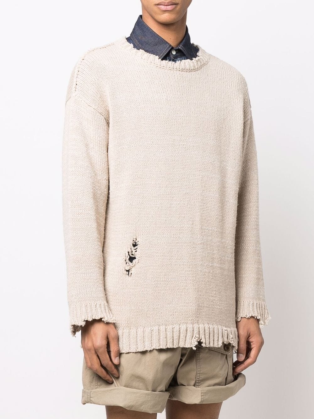 distressed crew neck jumper - 3