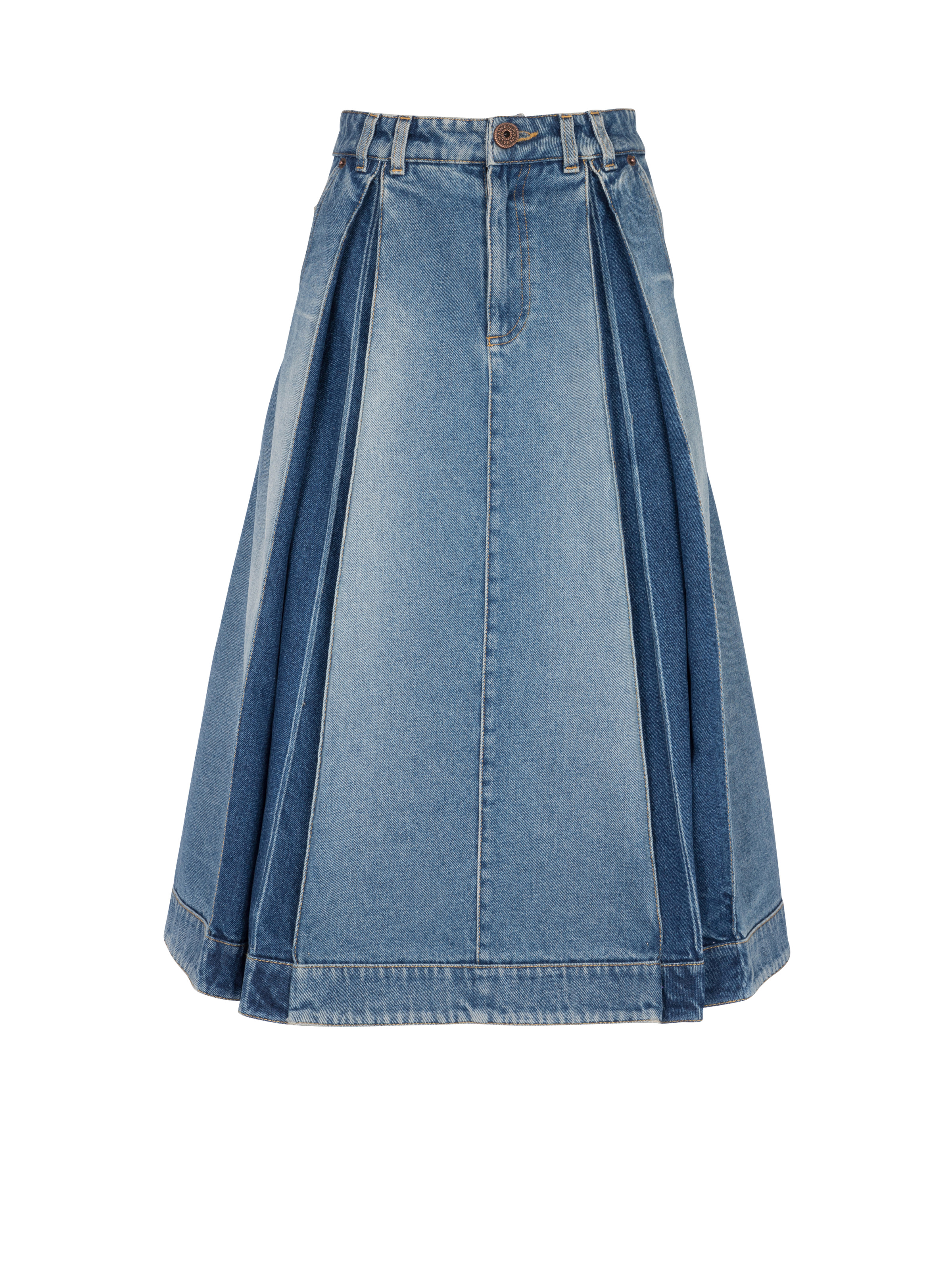 Pleated denim midi skirt best sale