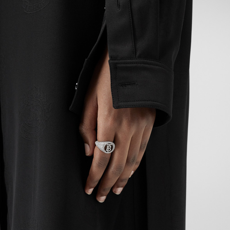 Crystal Detail Palladium-plated Monogram Motif Ring 3