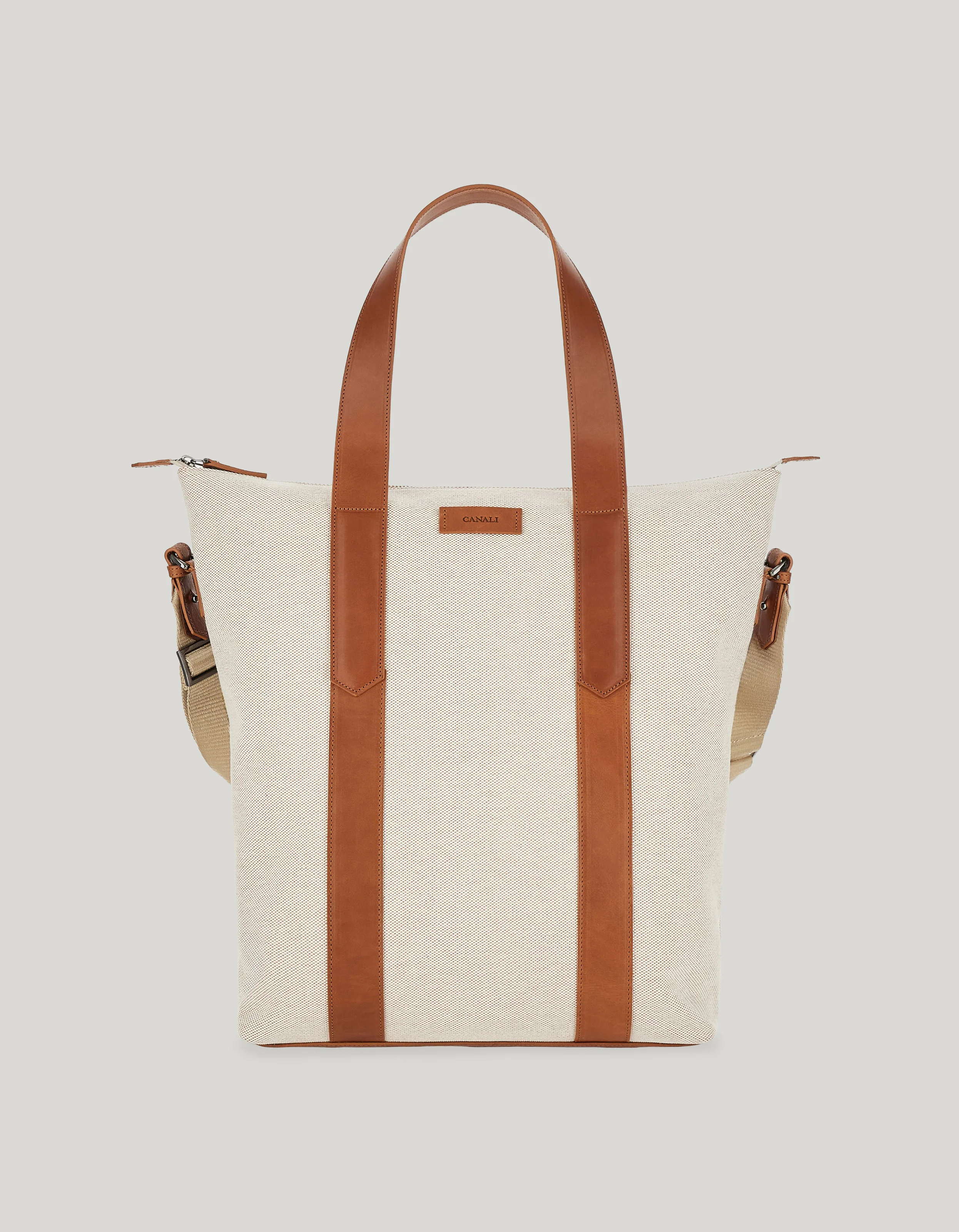 TOTE BAG IN COWHIDE AND CANVAS SKIN - 1