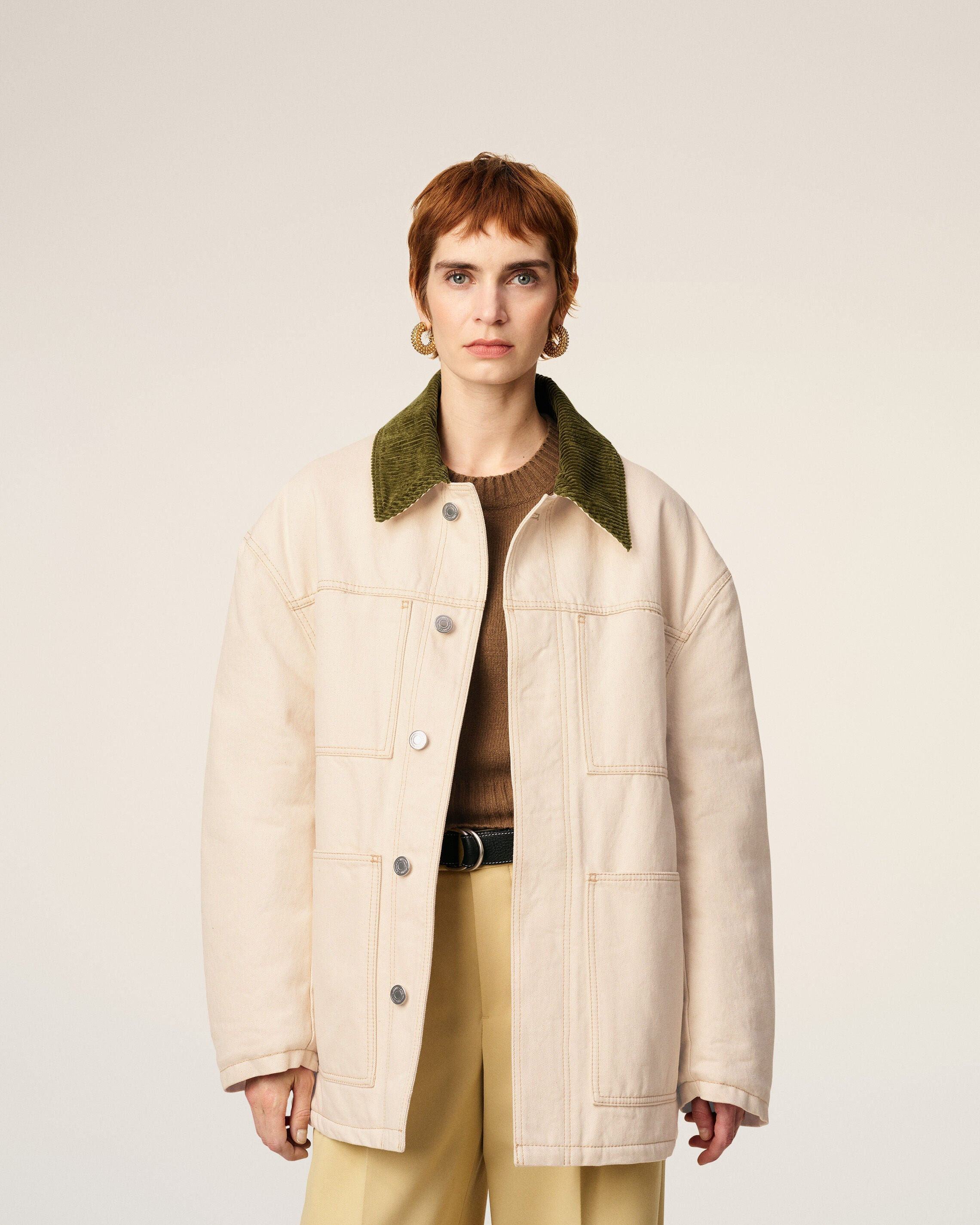 WHITE COTTON PADDED WORKER JACKET - 3