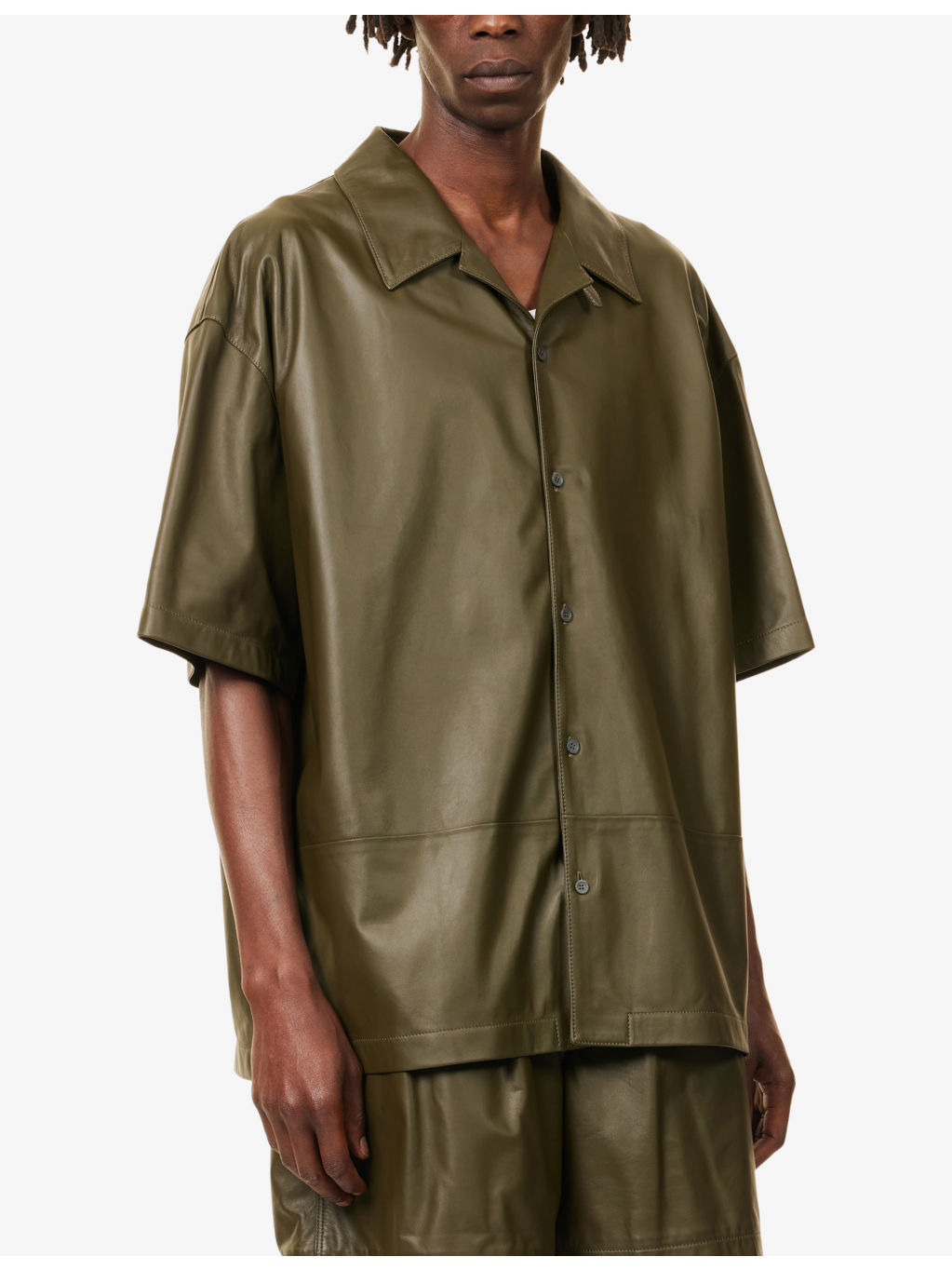 Relaxed-Fit Short-Sleeve Leather Shirt - 3