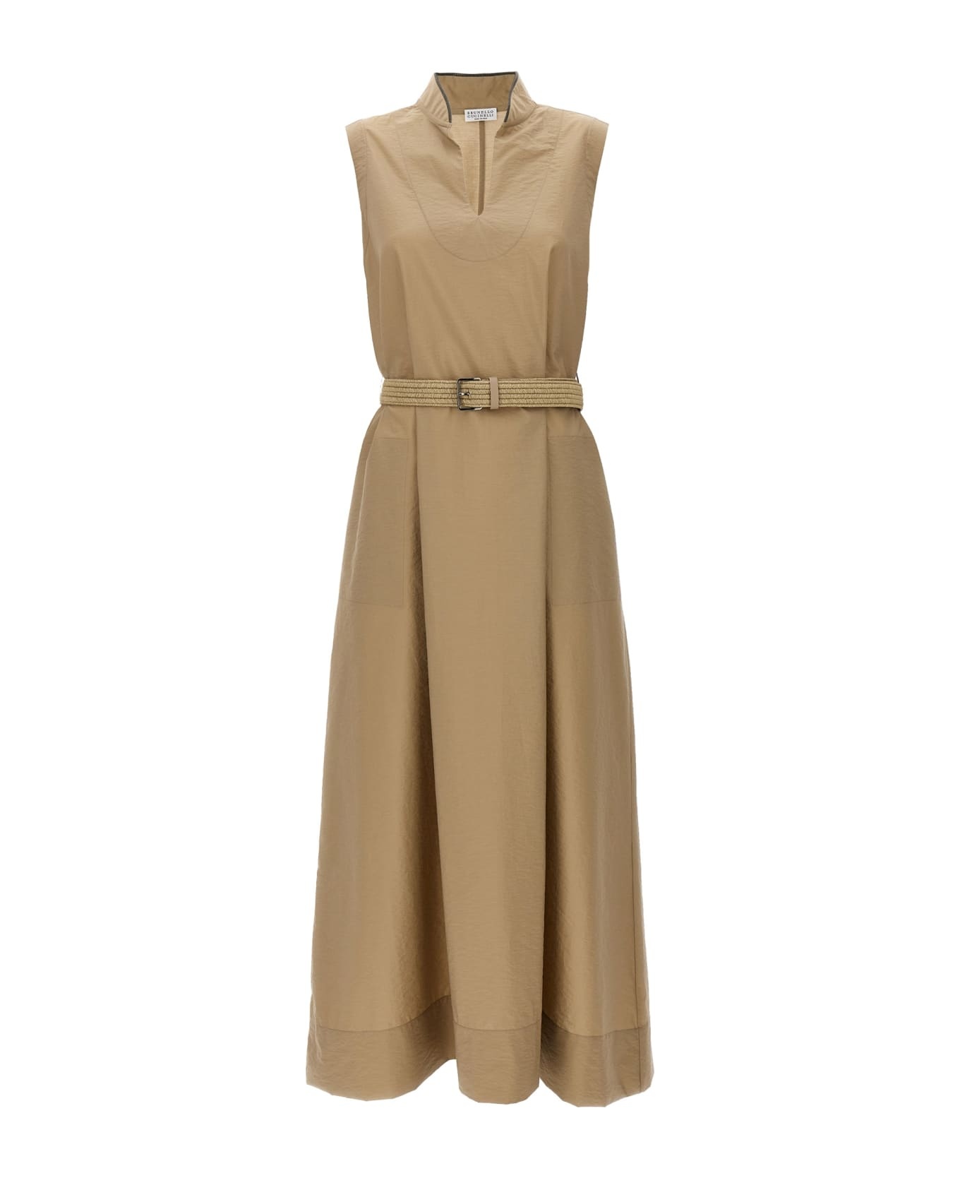 Techno Cotton Poplin Dress With Belt And Precious Shoulder Detail - 1