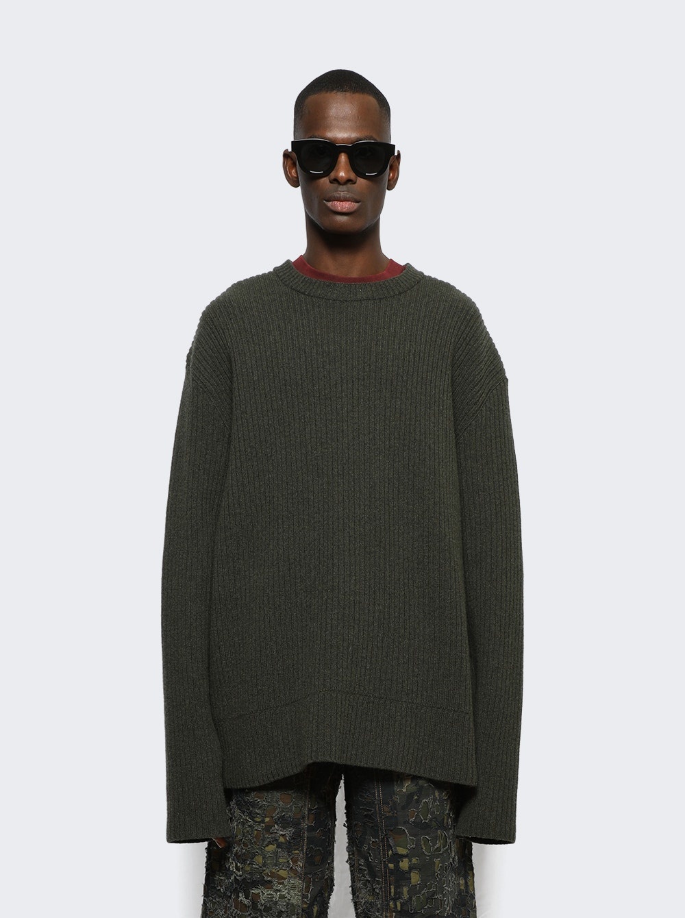 Oversized Crewneck Sweater Military Green - 3