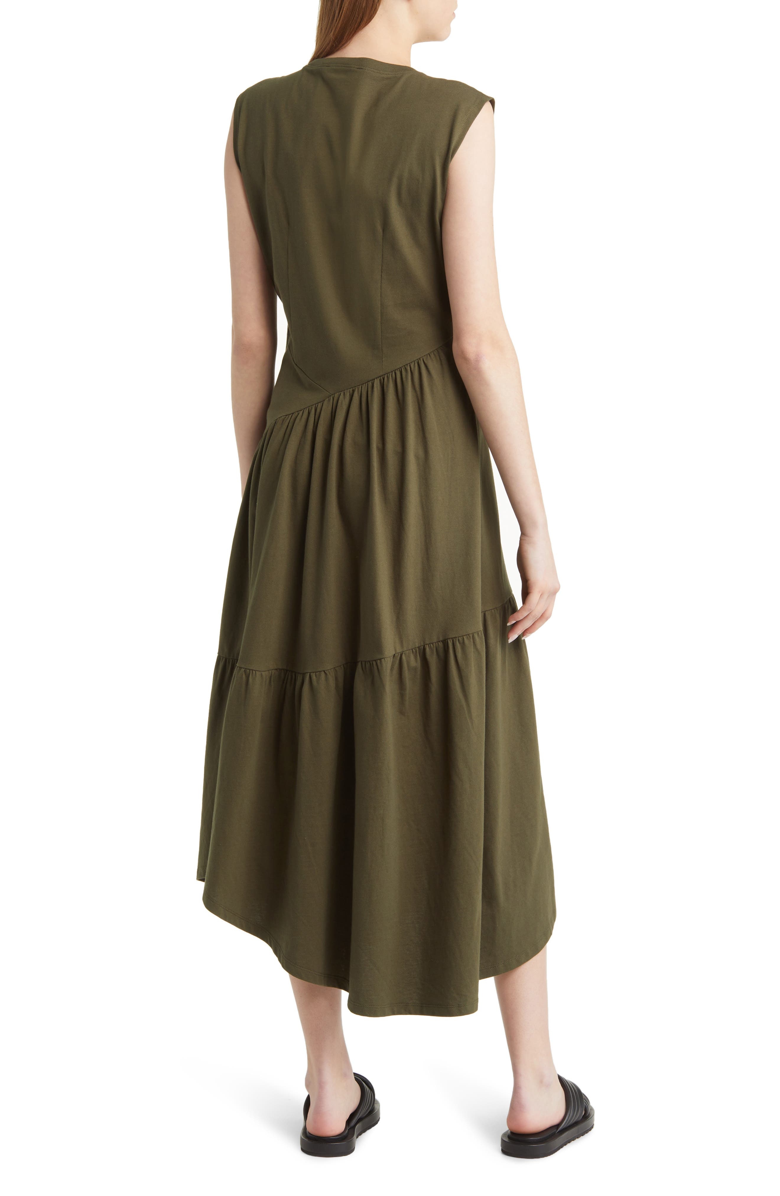 FRAME Gathered Seam Organic Cotton A-Line Midi Dress in Fatigue at Nordstrom - 2