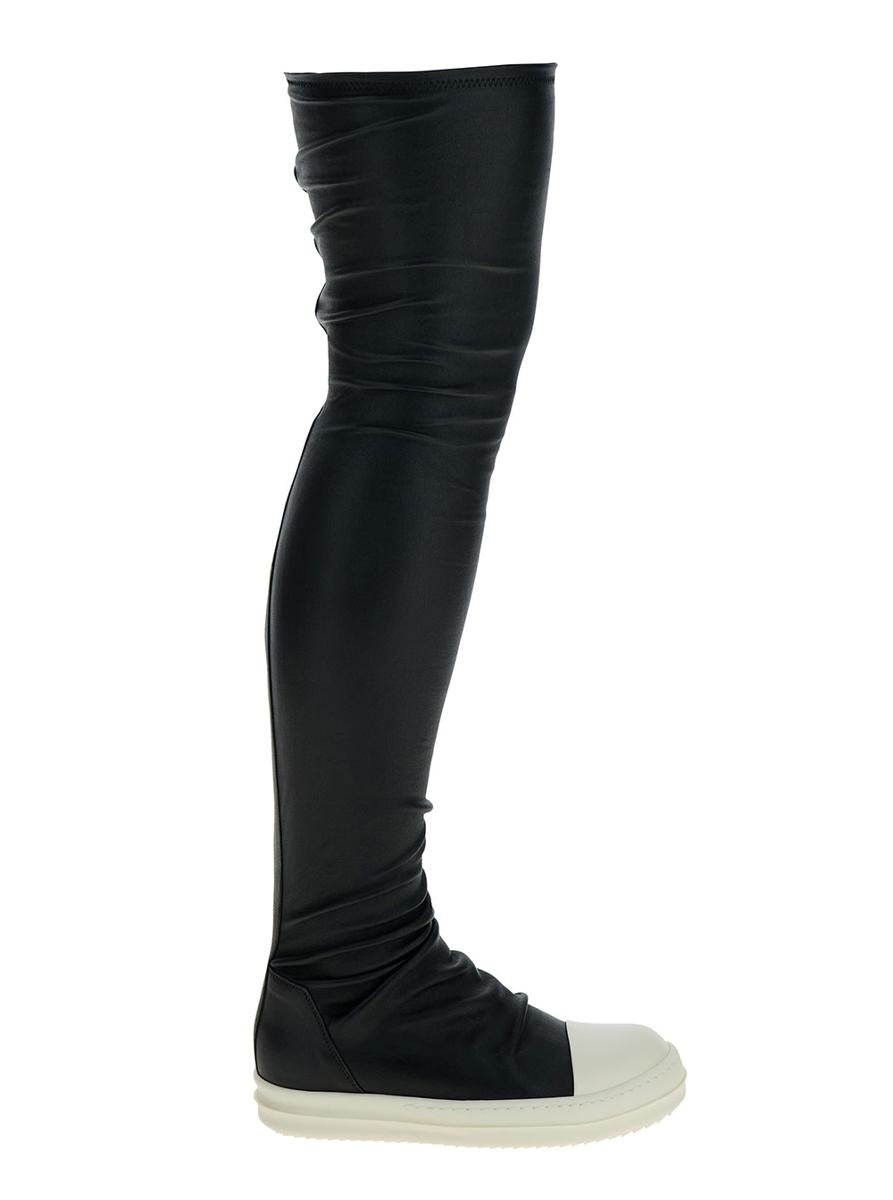 RICK OWENS BLACK KNEE-HIGH SNEAKERS WITH PLATFORM IN LEATHER WOMAN - 1