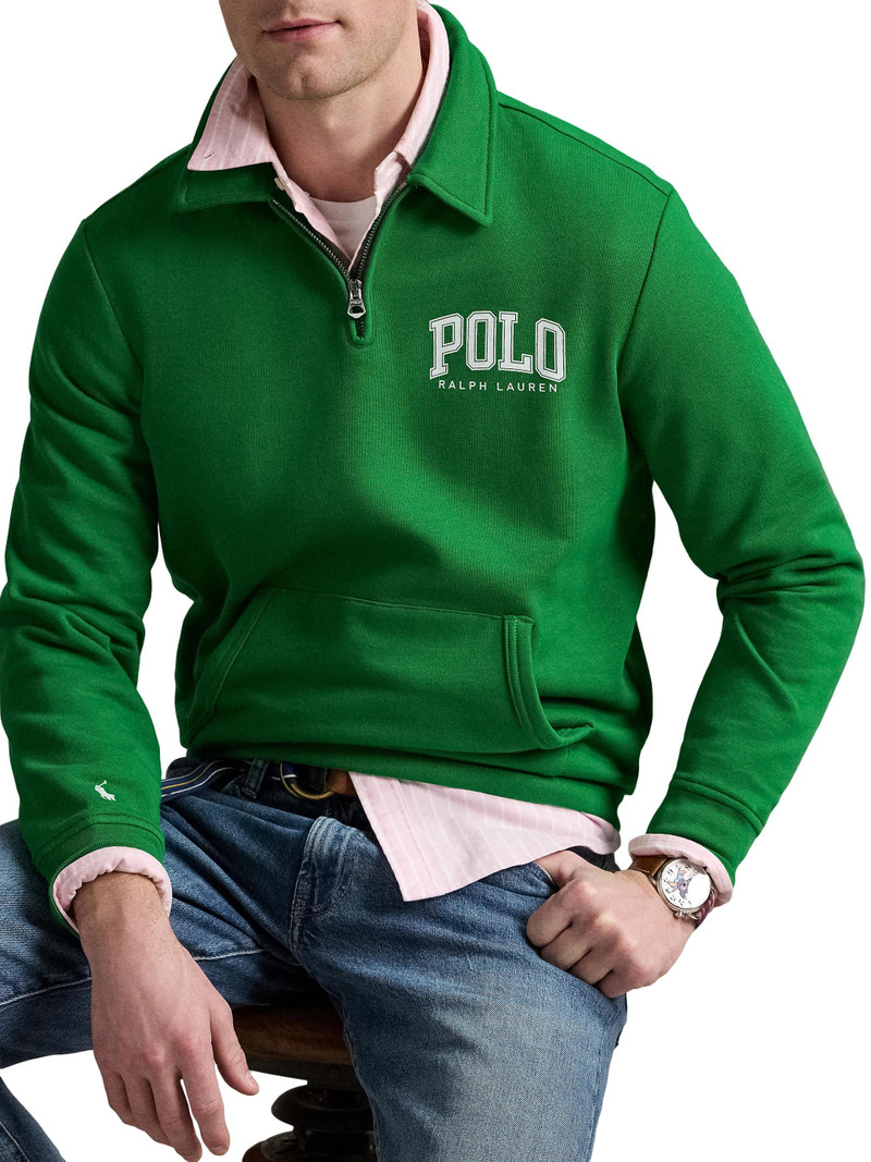 Men's Logo Cotton-Blend Fleece Polo Sweatshirt - Cruise Green 6
