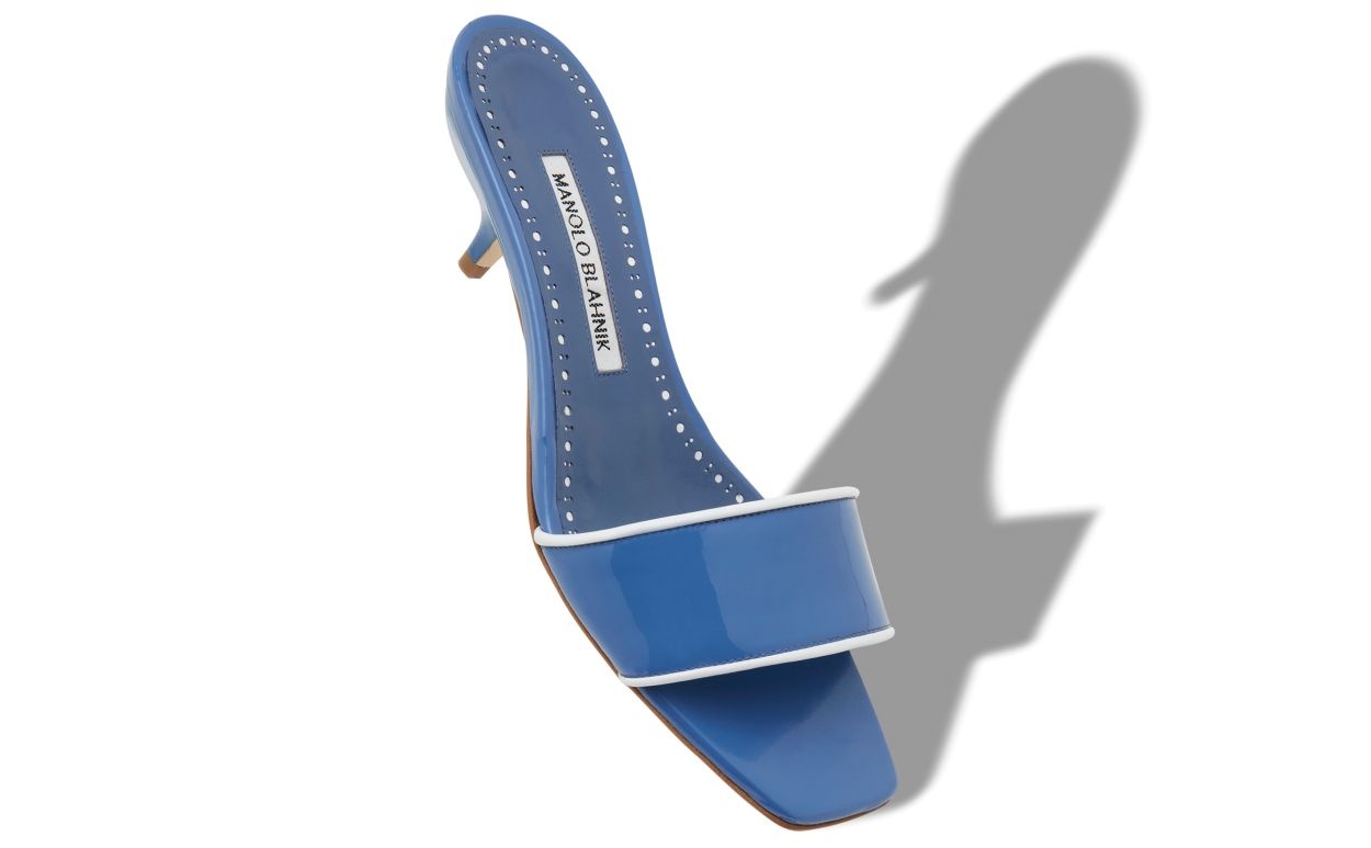 Blue Patent Leather Open Toe Mules - 2