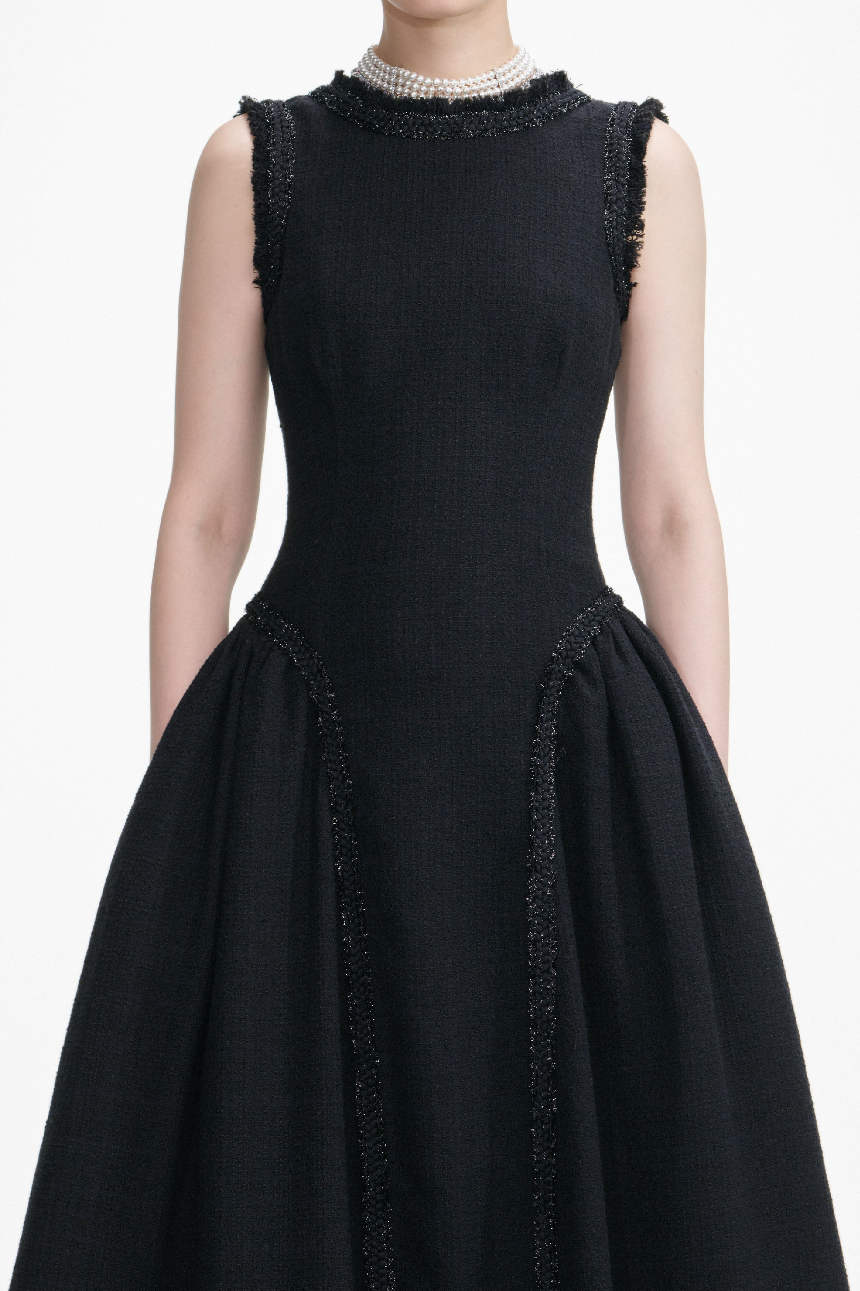 BLACK BOUCLE SLEEVELESS MIDI DRESS - 4