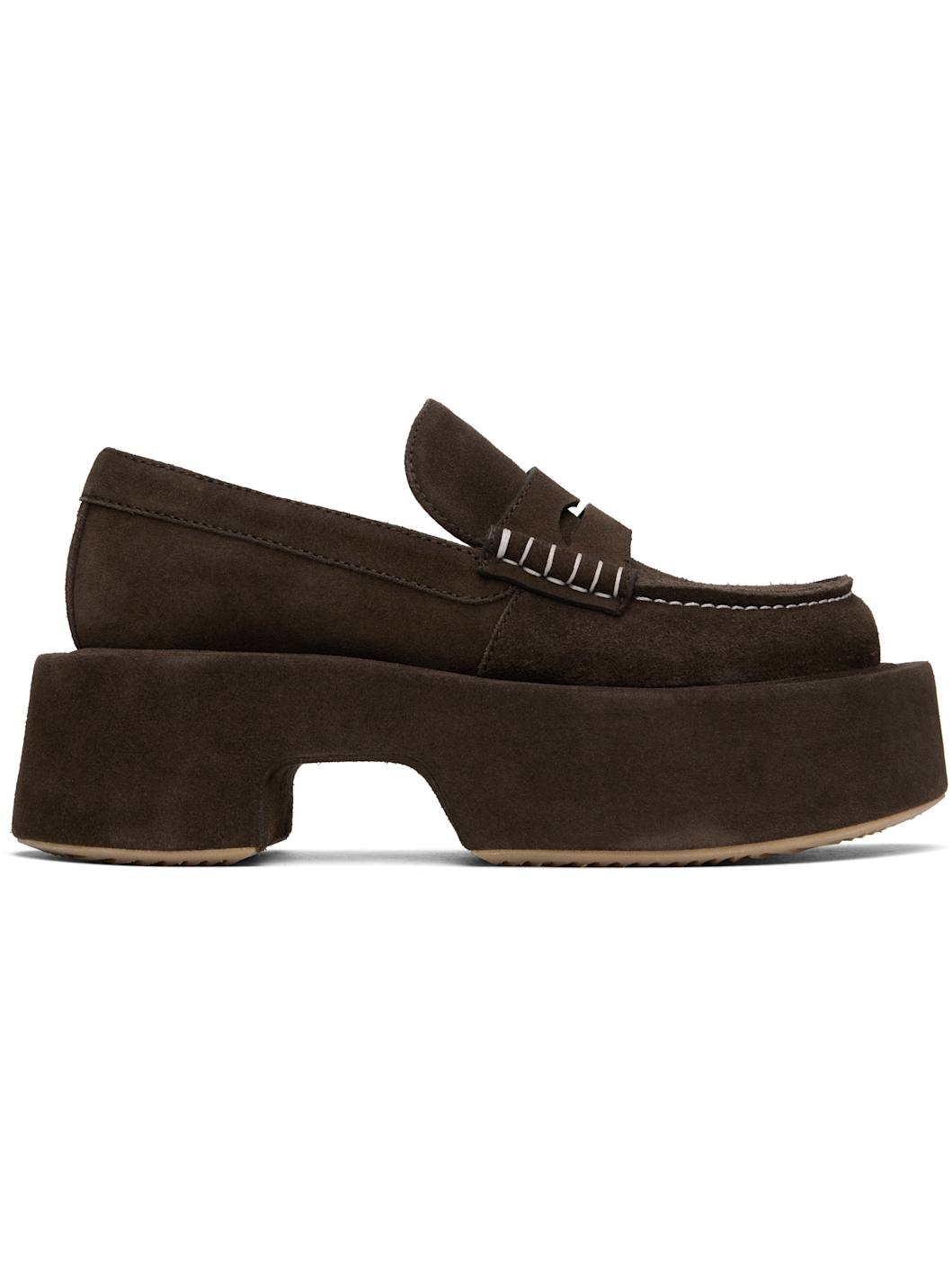 Brown Suede Platform Loafers - 1