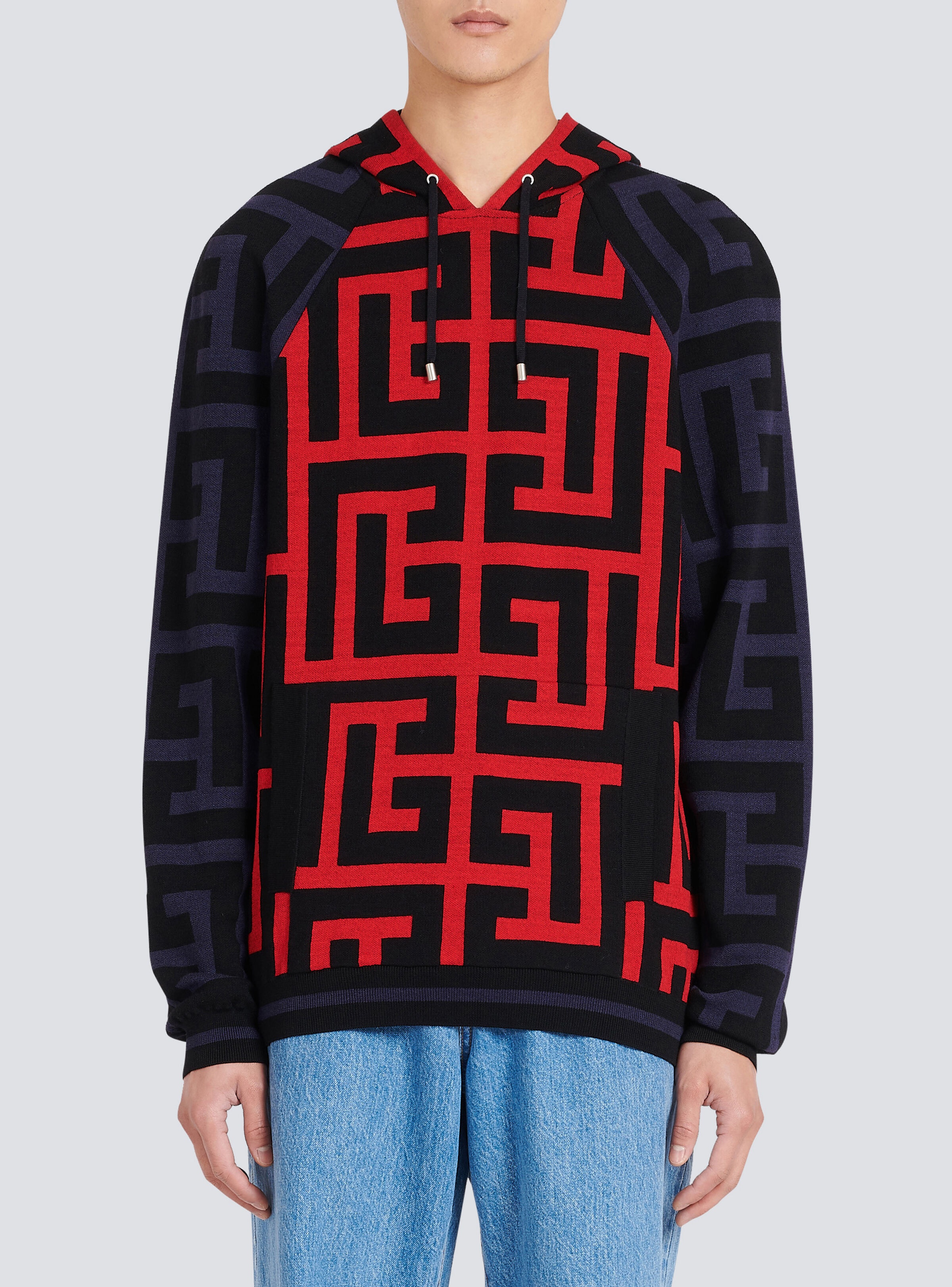 Hooded wool sweatshirt with maxi Balmain monogram print - 6