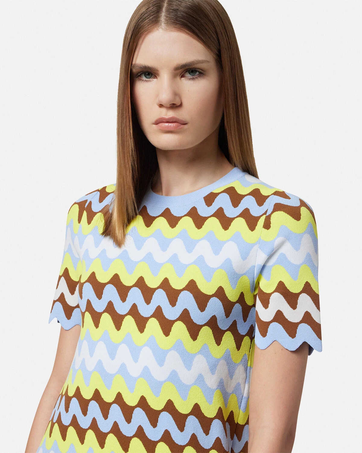 Wave Jacquard Knit Midi T-Shirt Dress - 3