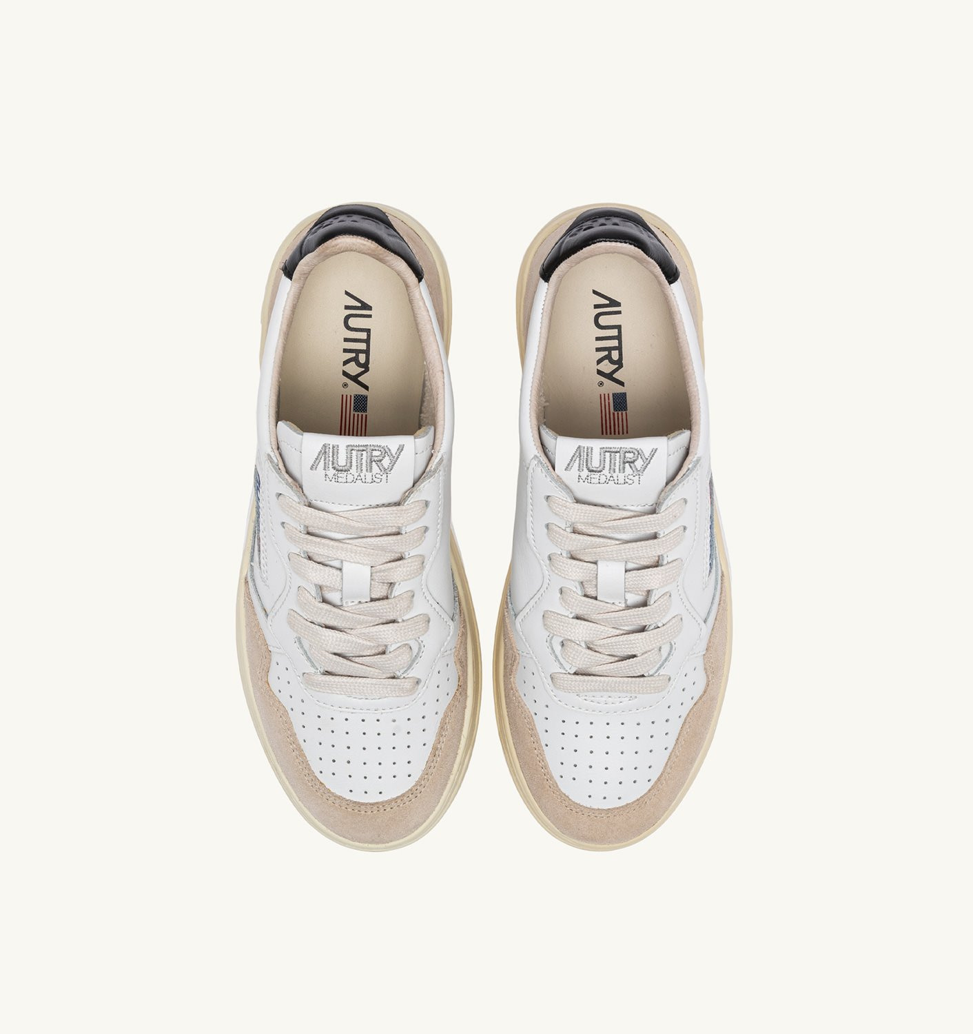 MEDALIST LOW SNEAKERS IN WHITE AND BLACK LEATHER AND BEIGE SUEDE - 5