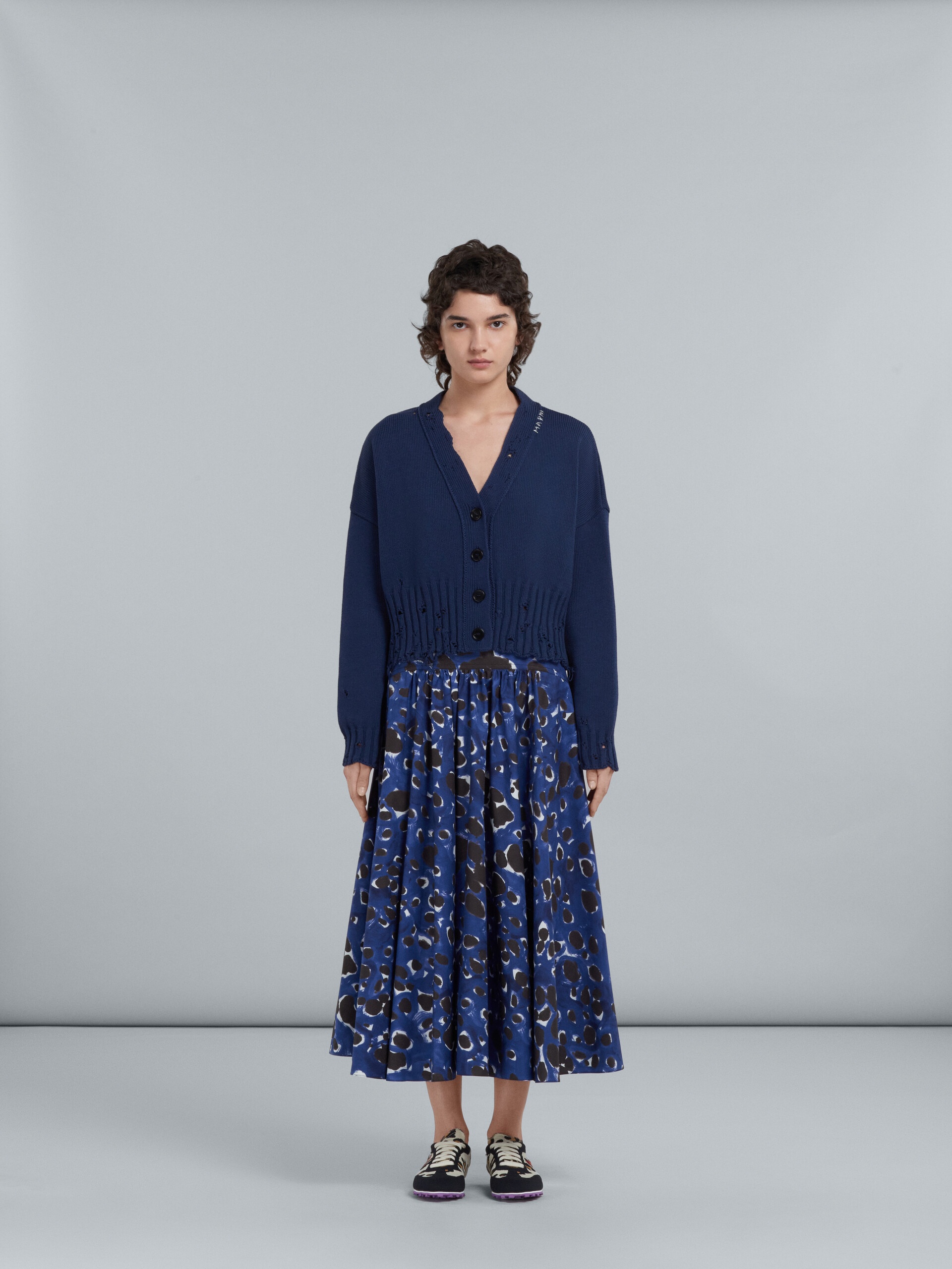 BLUE POP DOTS PRINT POPLIN FULL SKIRT - 2