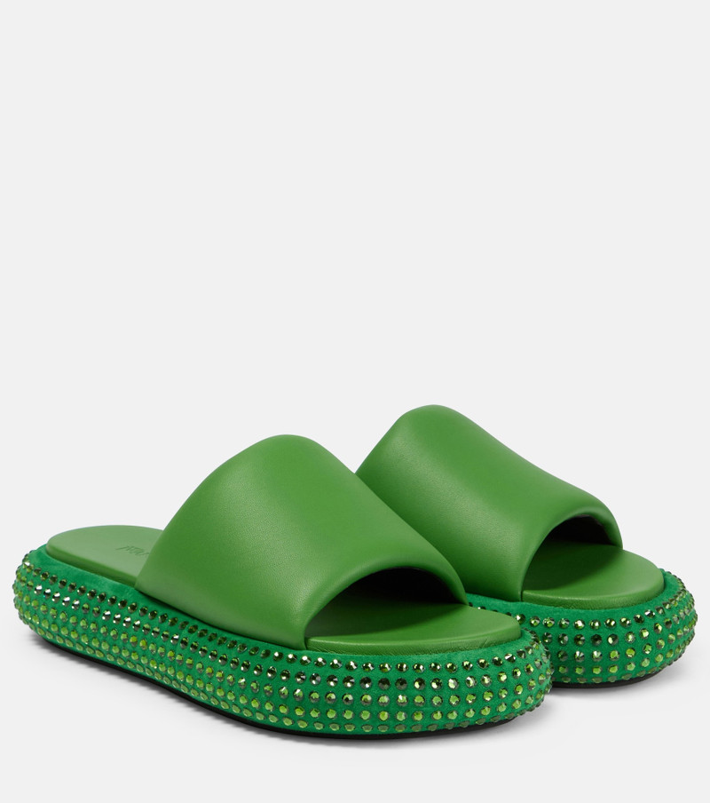 Embellished leather slides - 1