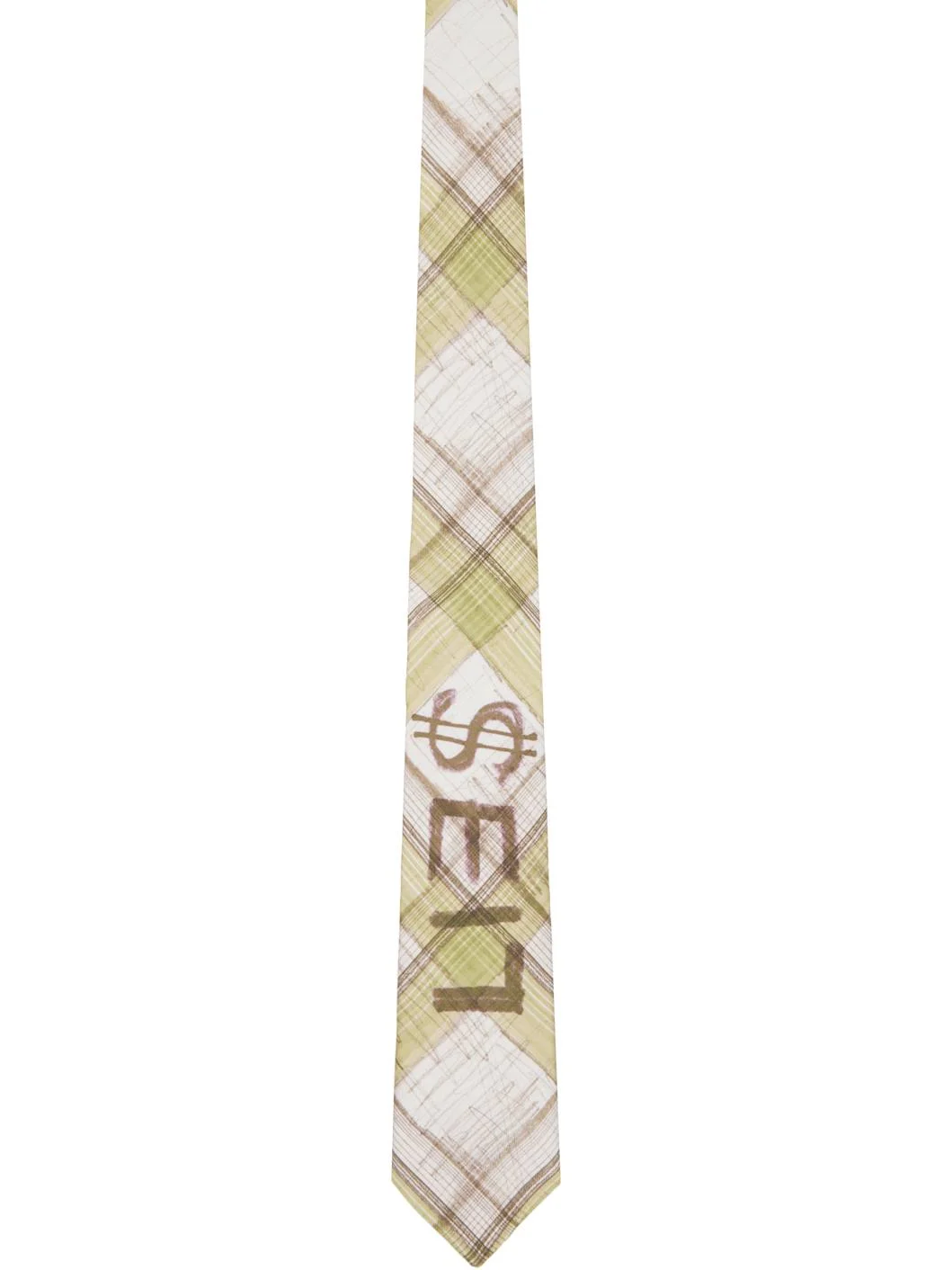Green & White 7cm 'Lies' Tie - 1