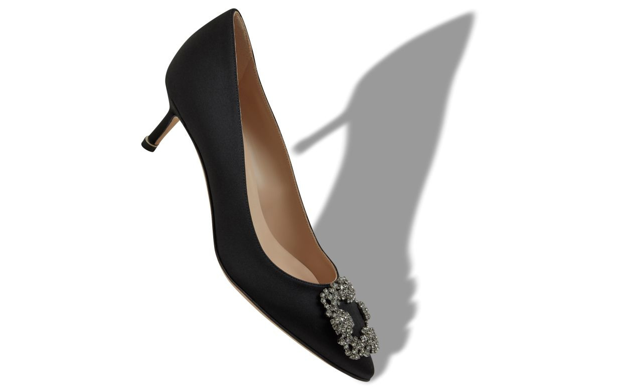 Black Satin Jewel Buckle Pumps - 2