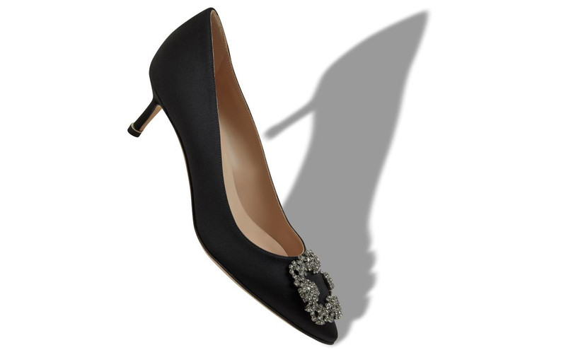 Manolo Blahnik Black Satin Jewel Buckle Pumps outlook