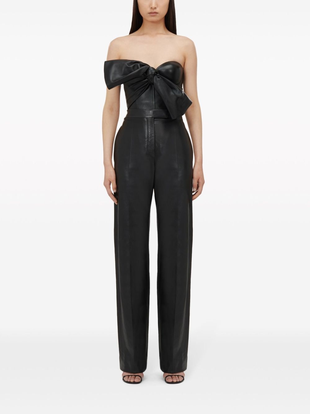 knotted-bow leather corset top - 2