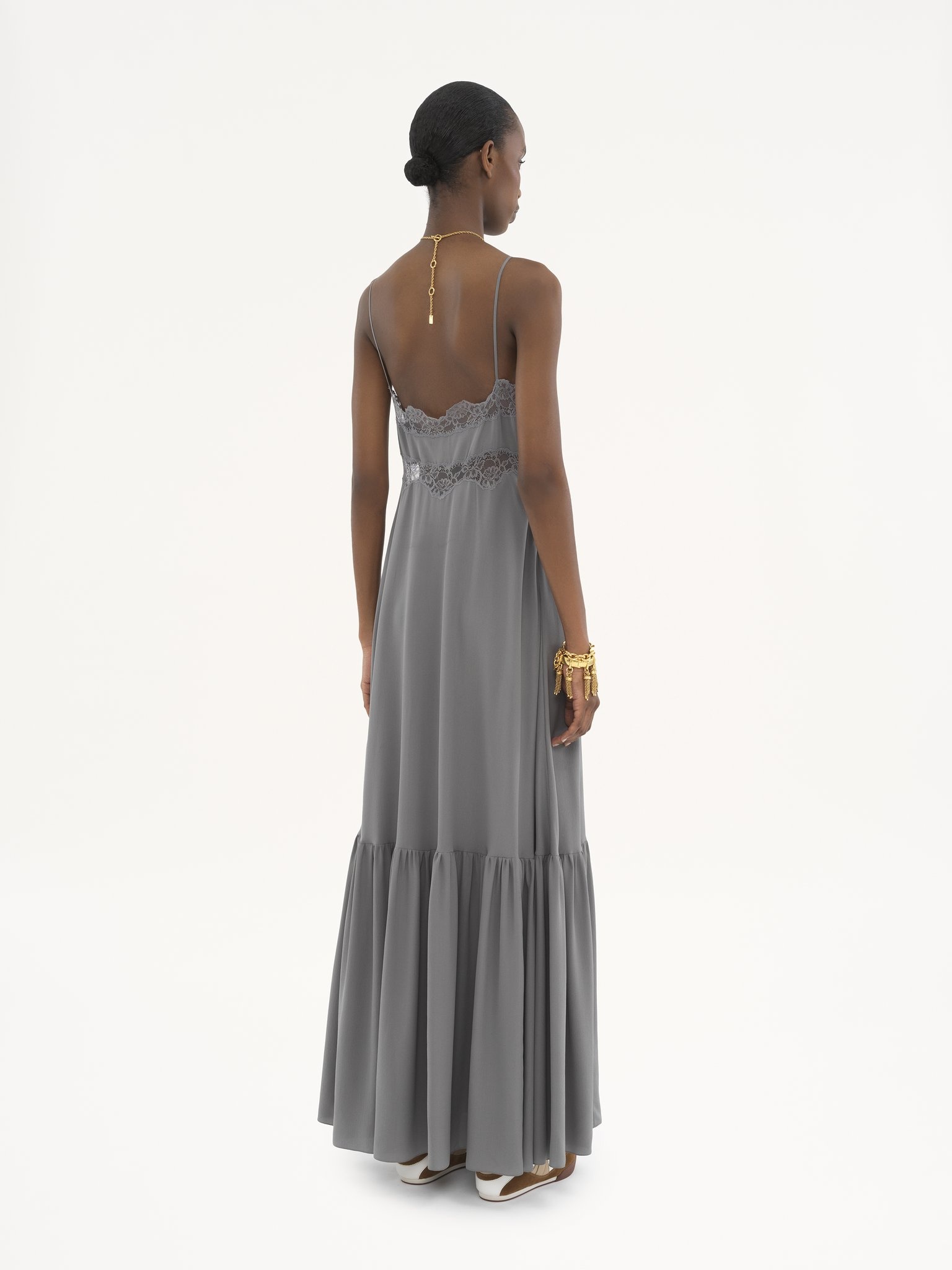 SLEEVELESS LONG DRESS IN SILK CRÊPE DE CHINE - 5
