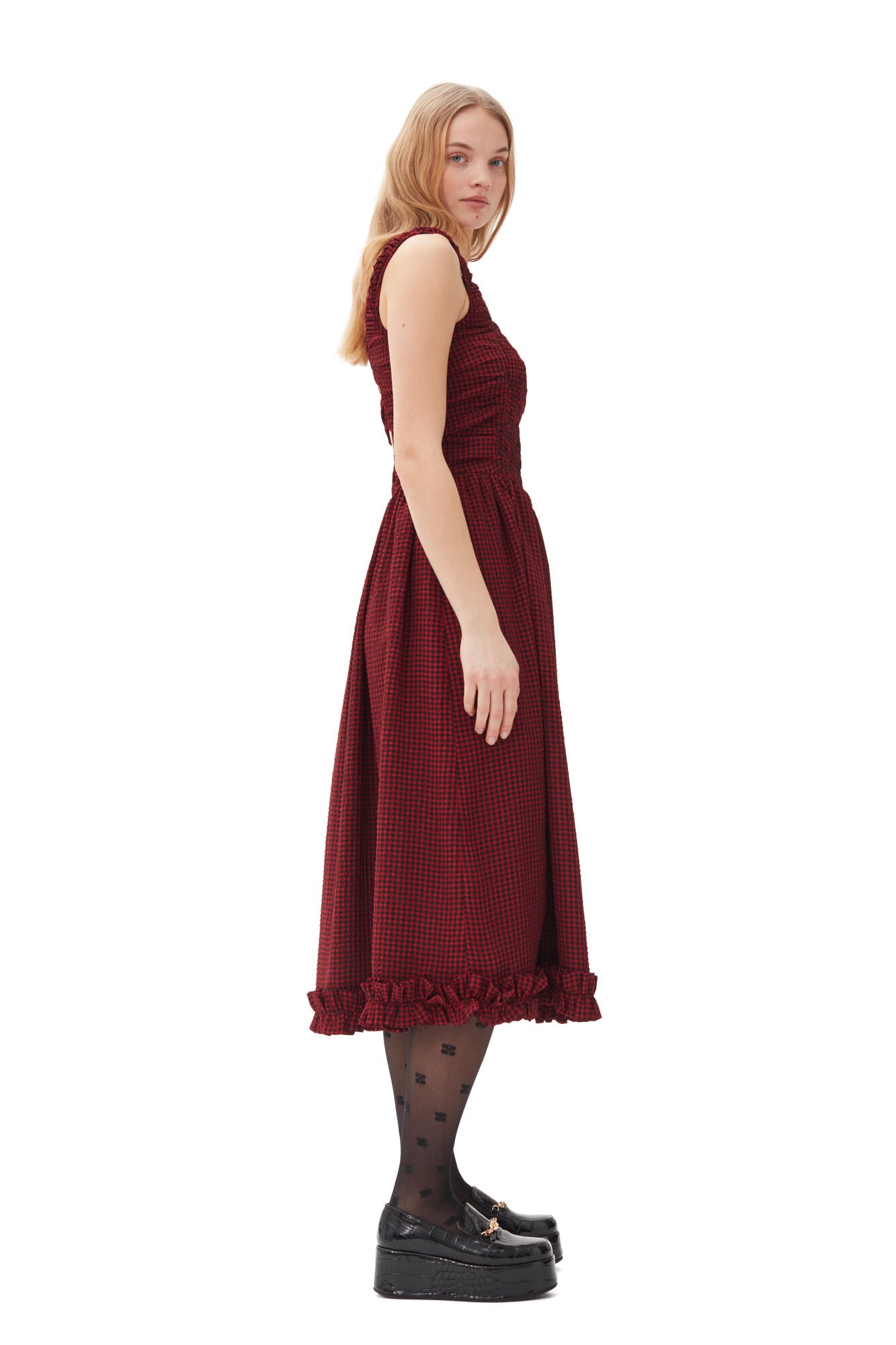 RED SHEER MIDI STRAP SMOCK DRESS - 4