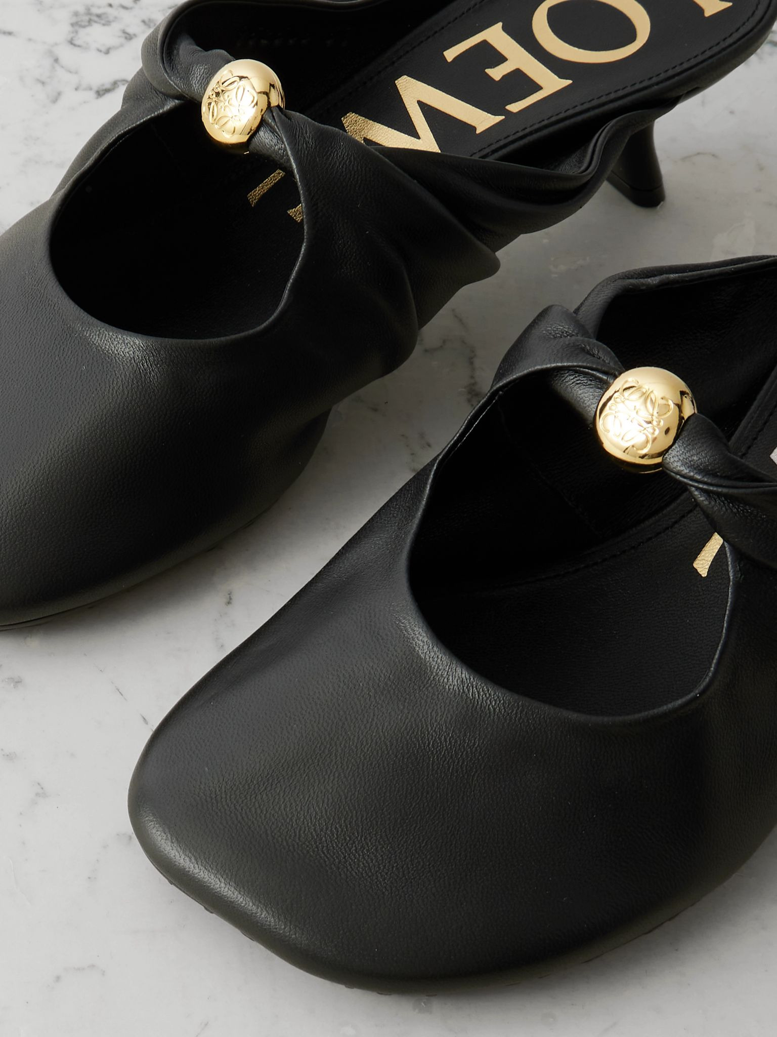 Pebble embellished cutout leather mules Black - 4