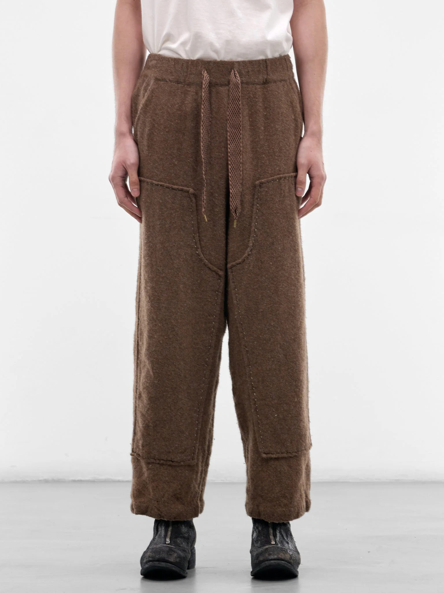 Brown Drawstring Knee Paneled Trousers - 1
