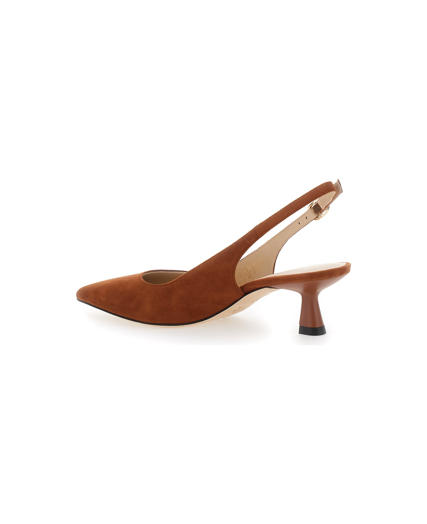 Brown Slingback Pumps With Medium Sculpted Heel In Suede Woman - 3