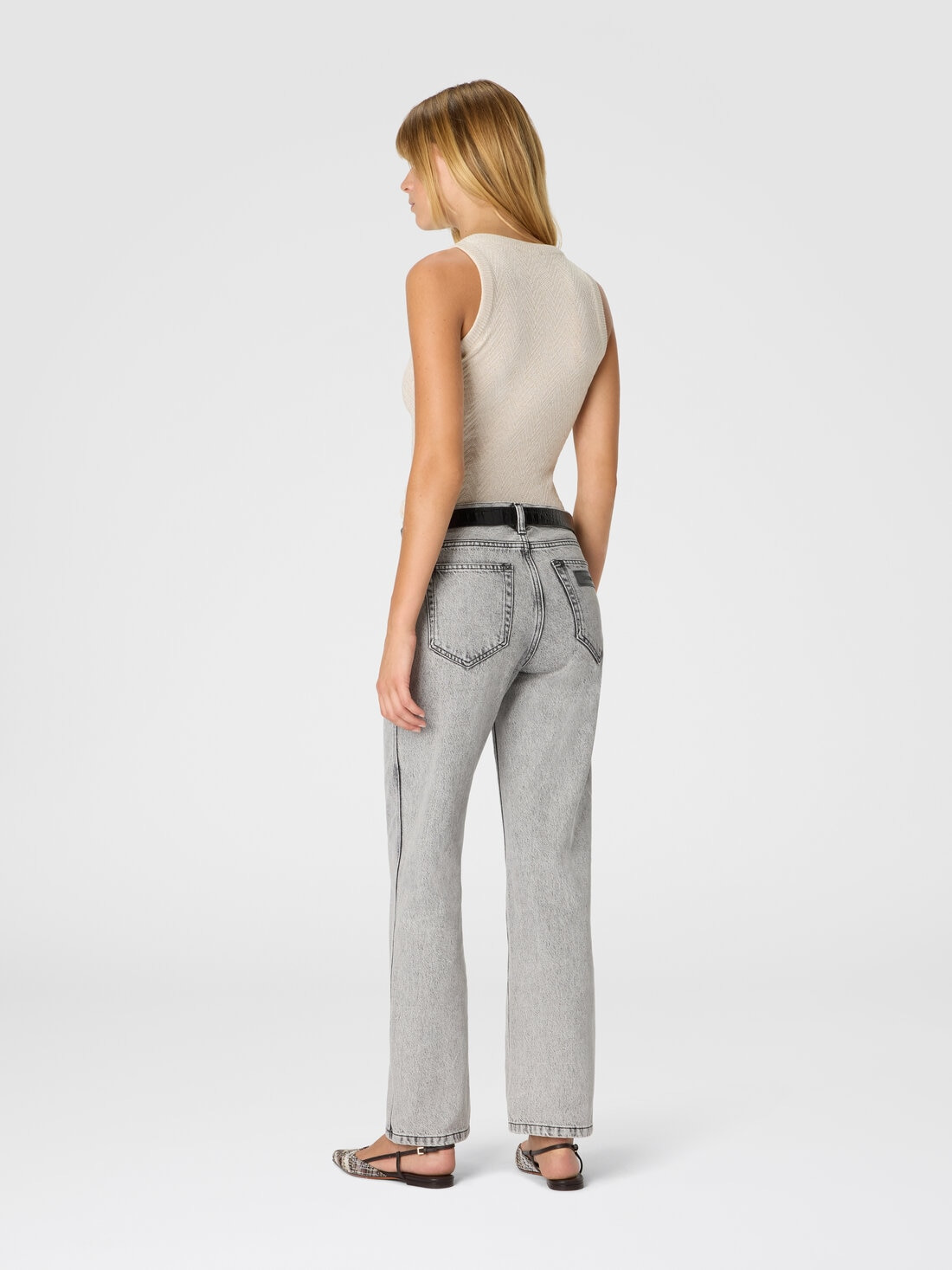 Five-Pocket Mid-Rise Bleached Denim Pants - 3