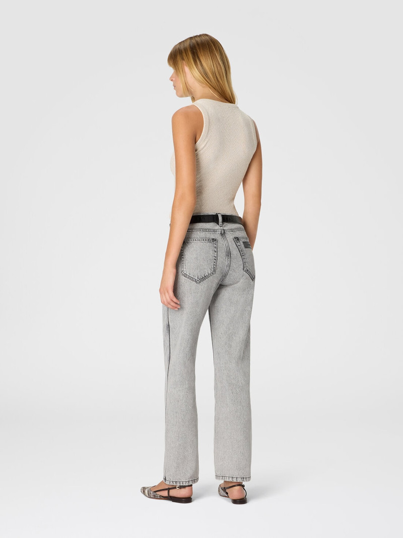 Five-Pocket Mid-Rise Bleached Denim Pants 3