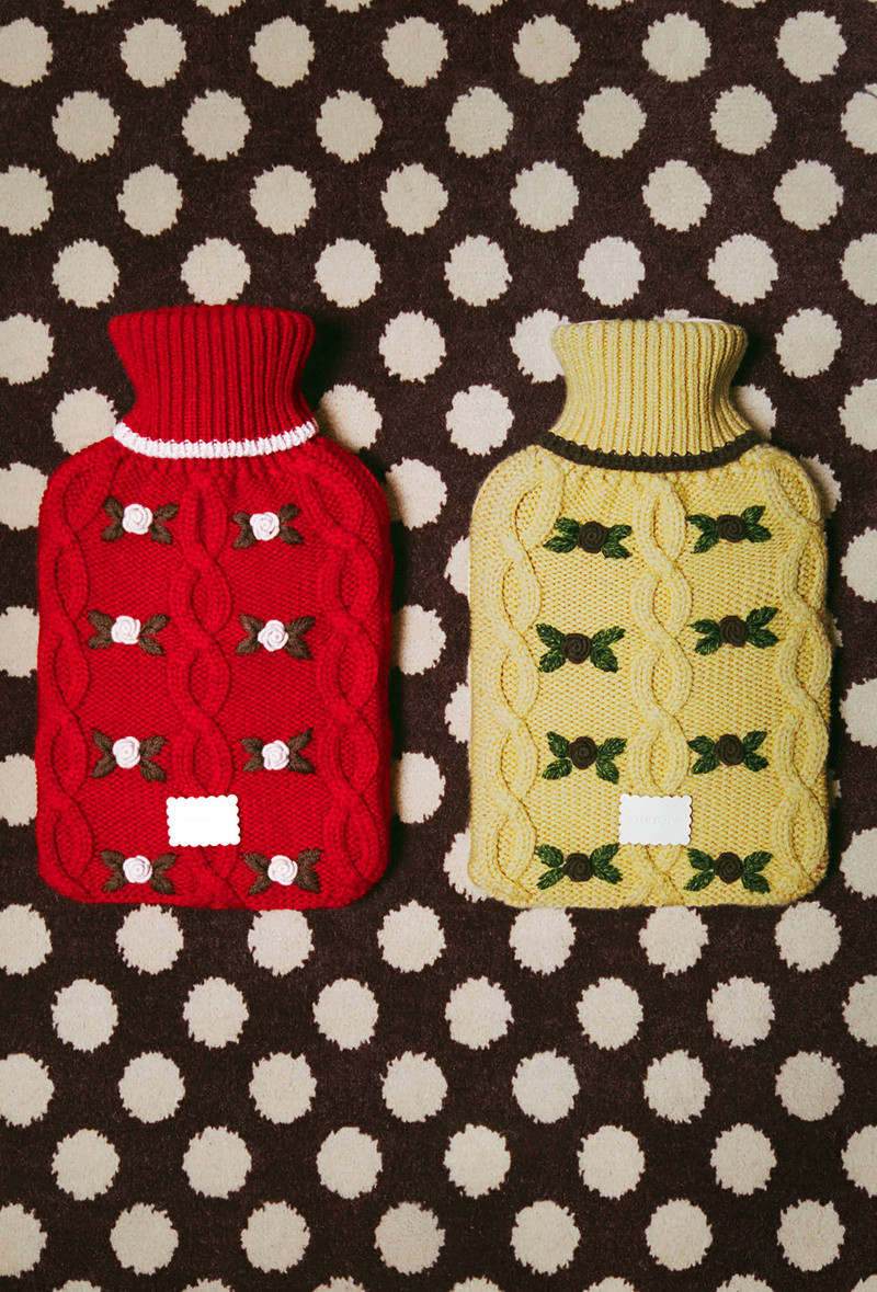 Cecile Hot Water Bottle - Dusty Yellow/Chocolate Brown 1