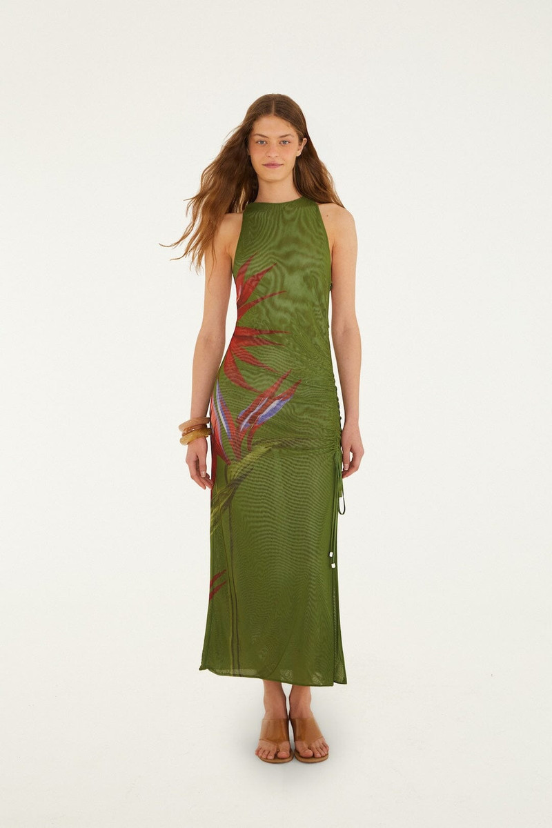 Dark Green Strelitzia Maxi Dress 1