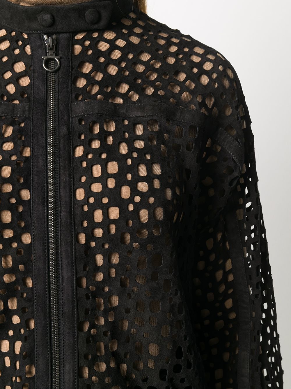 perforated front zip jacket - 5