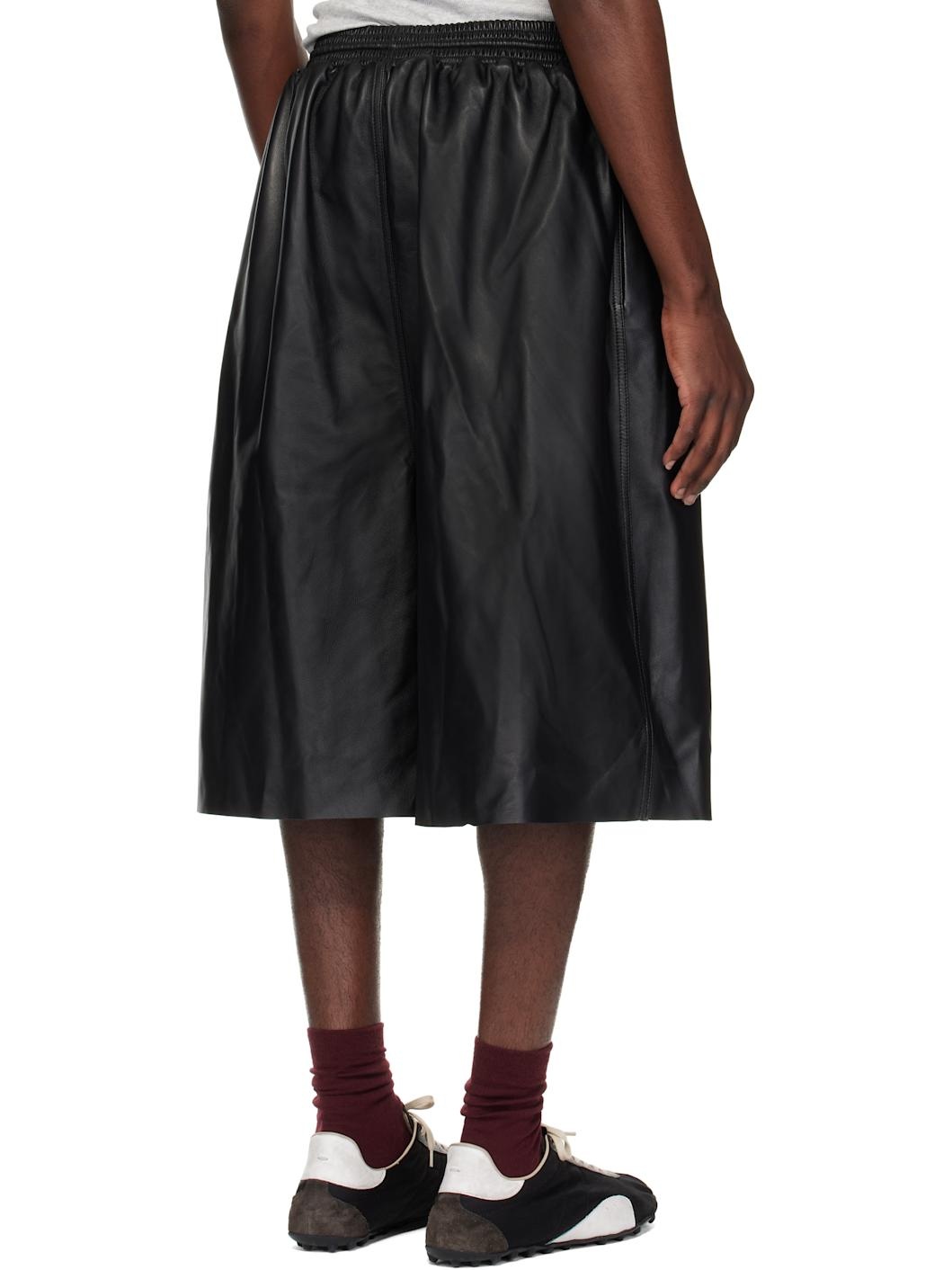 Black Leather B Ball Shorts - 3