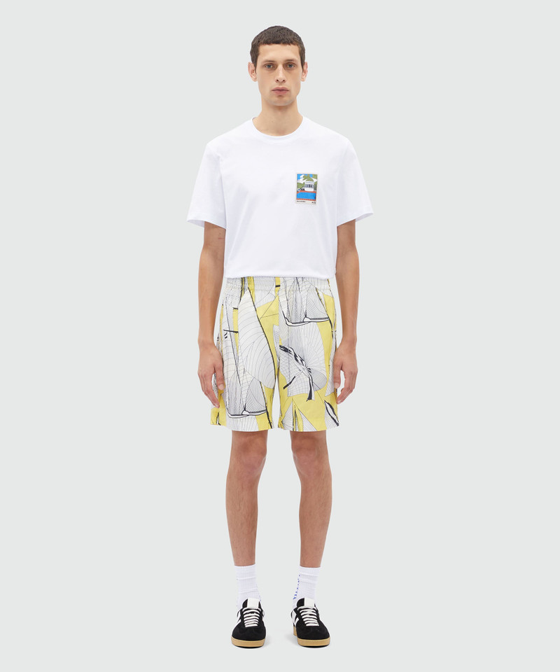 MSGM Bermuda shorts in yellow poplin with "Sale race" print outlook