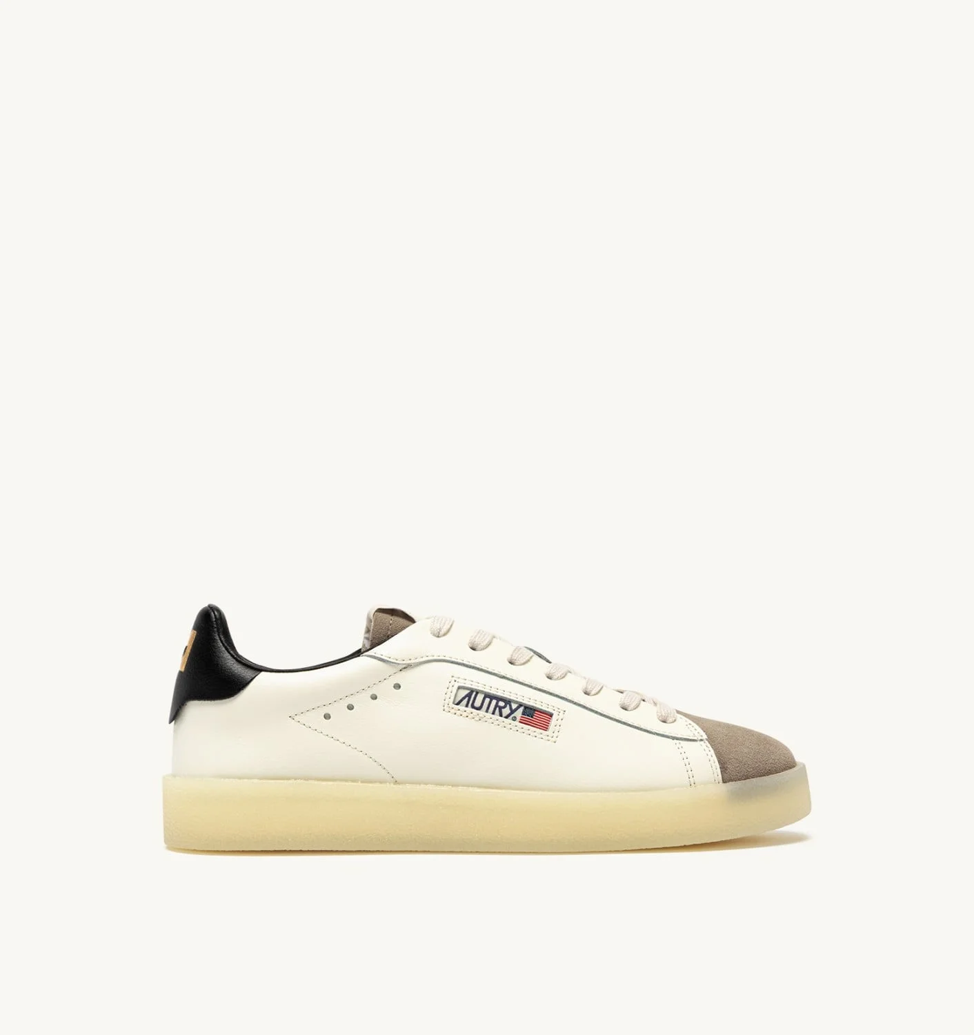 DALLAS LOW SNEAKERS IN MARSHMALLOW, BLACK AND COBBLESTONE LEATHER AND SUEDE - 1
