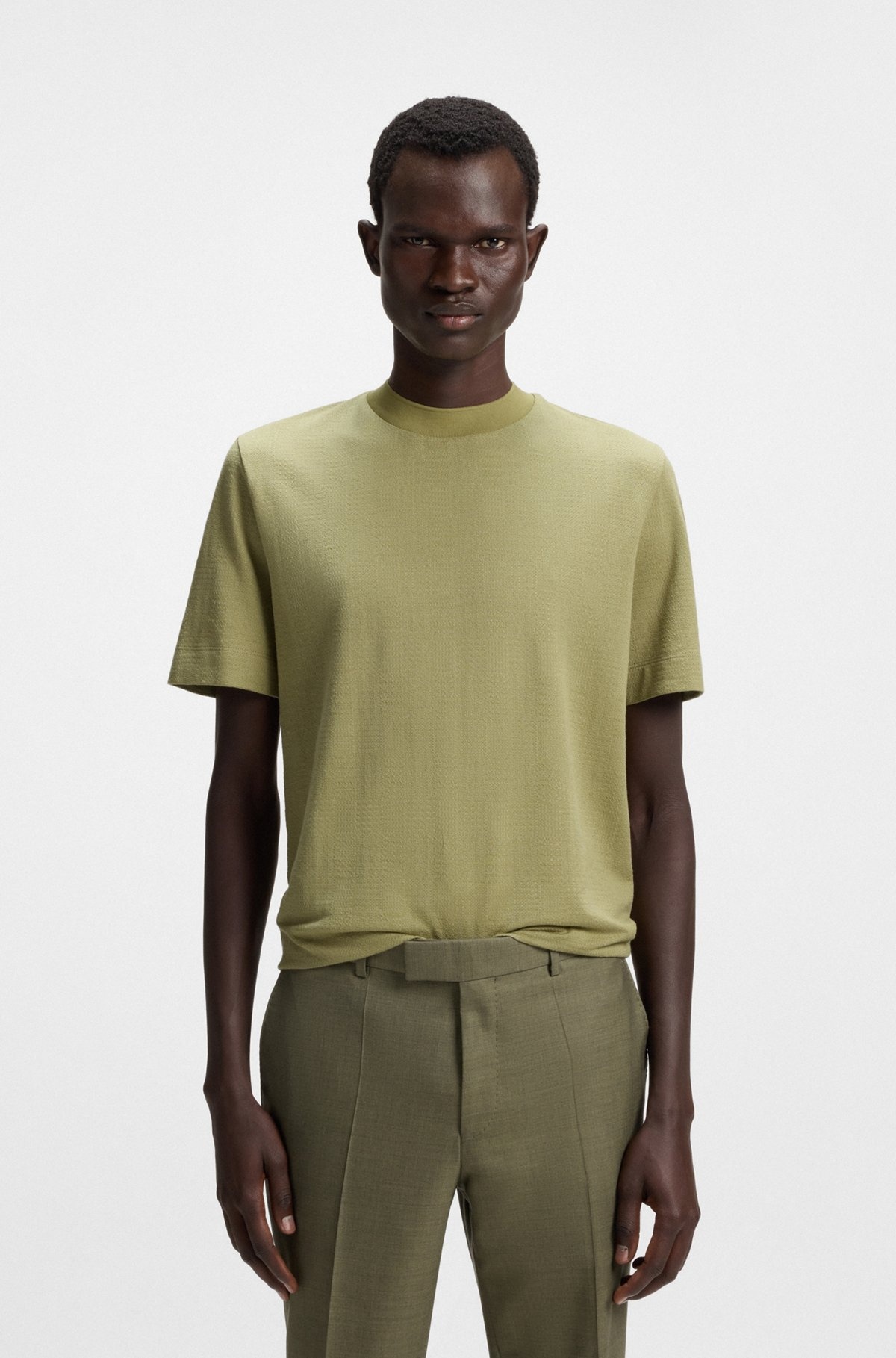 COTTON-SILK T-SHIRT WITH PRINCE OF WALES CHECK - 2