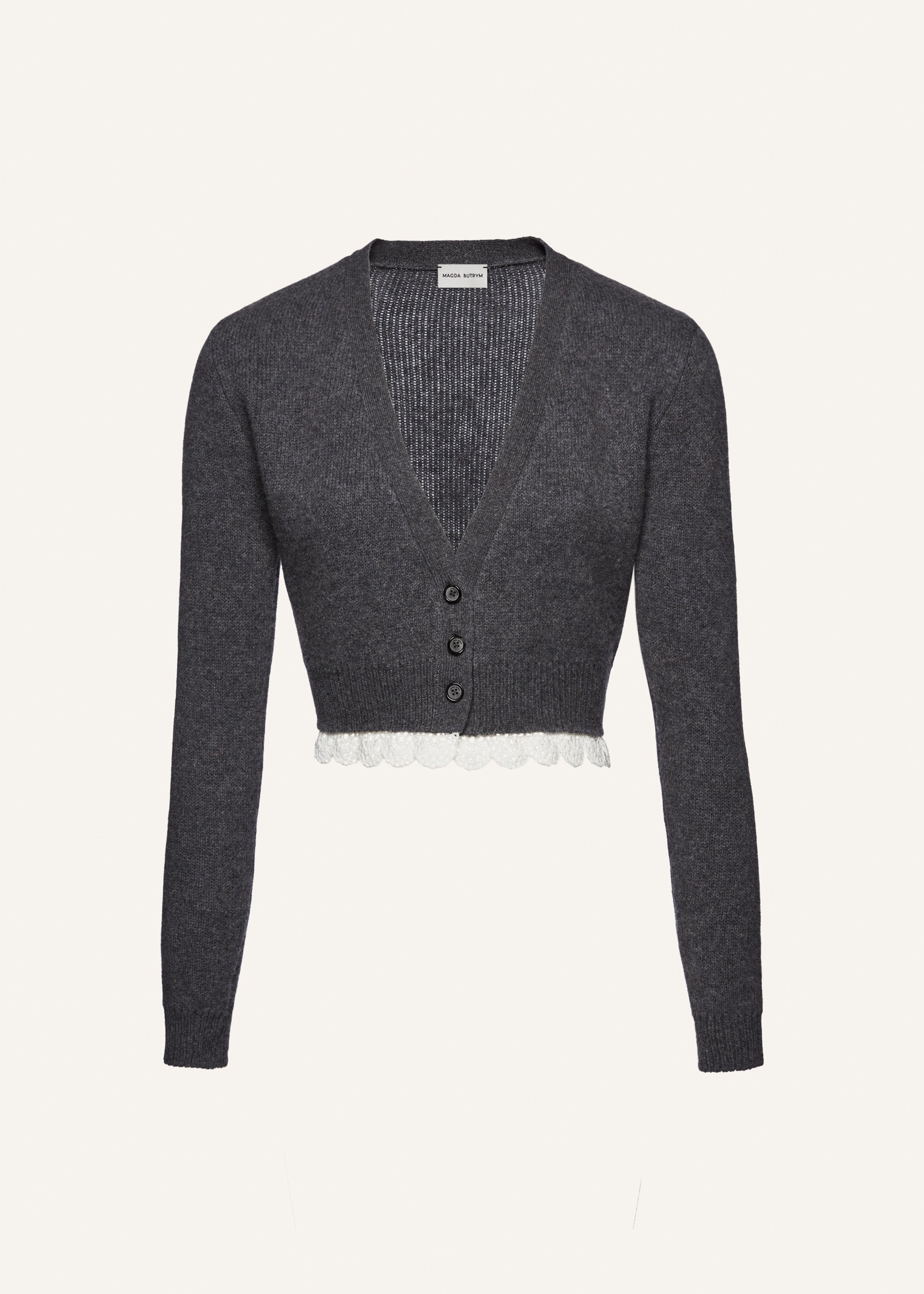 Lace trim cashmere sweater in grey - 1