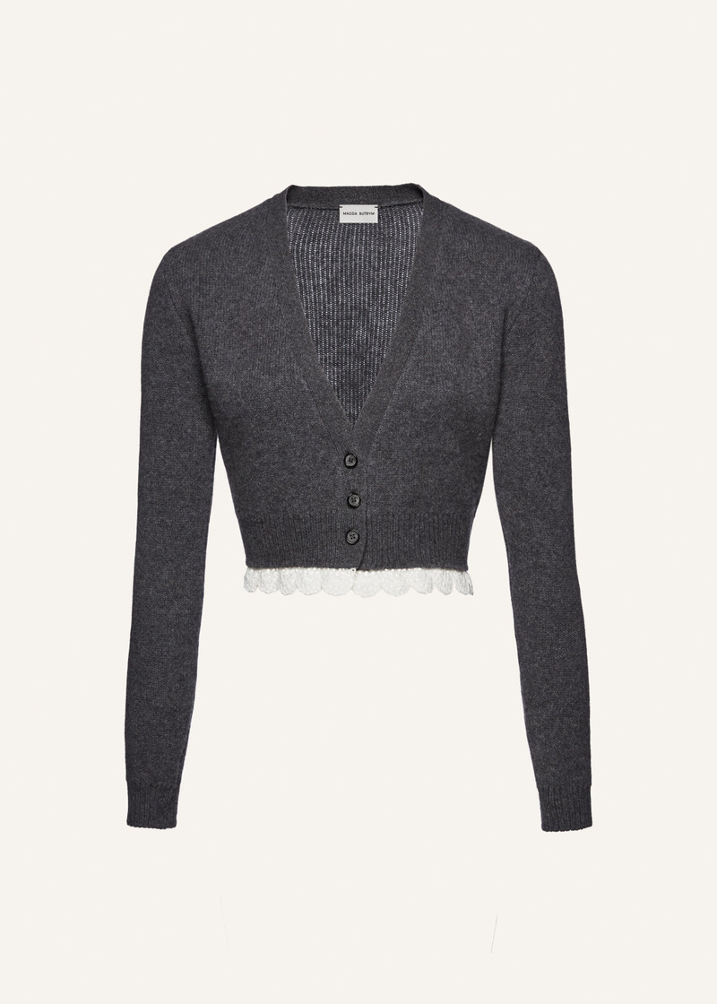 Lace trim cashmere sweater in grey 1