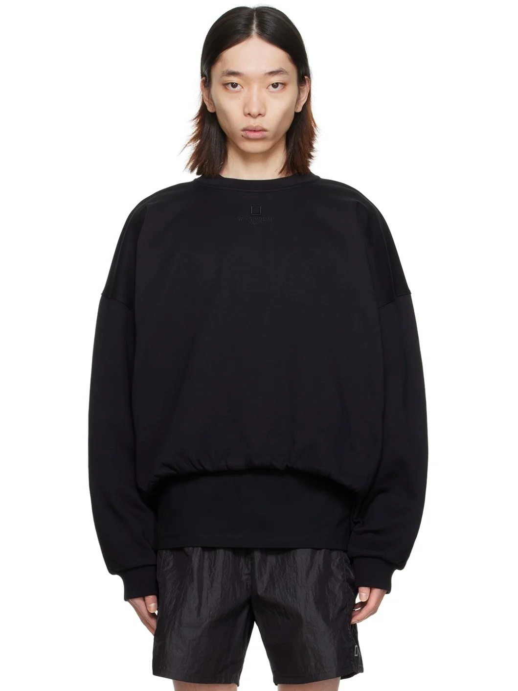 Black Bungee-Style Drawstring Sweatshirt - 1