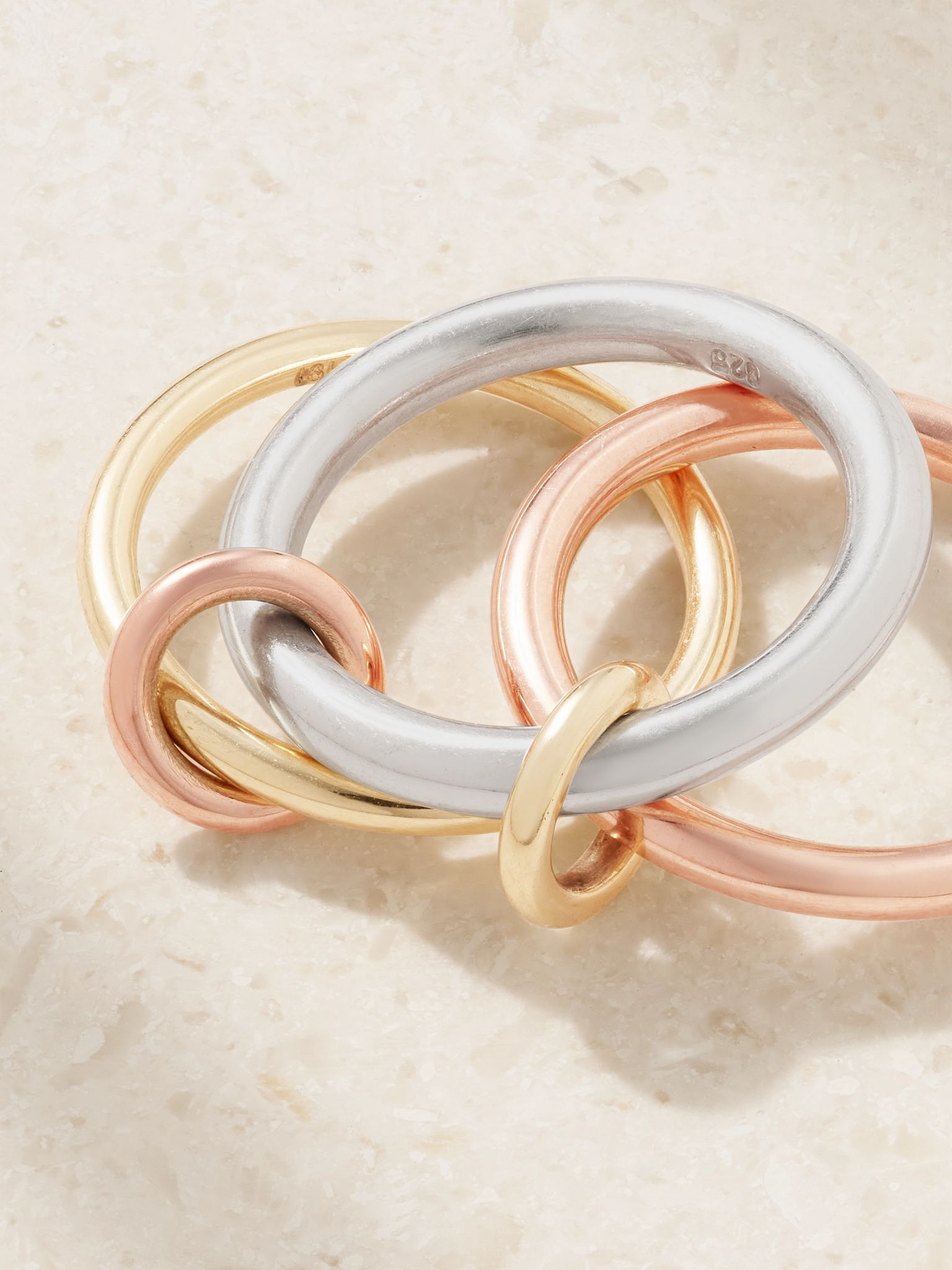 Capricorn set of three 18-karat yellow and rose gold and sterling silver rings Gold - 3