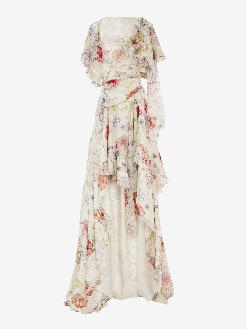 Meadow Floral Print Asymmetric Evening Dress 1
