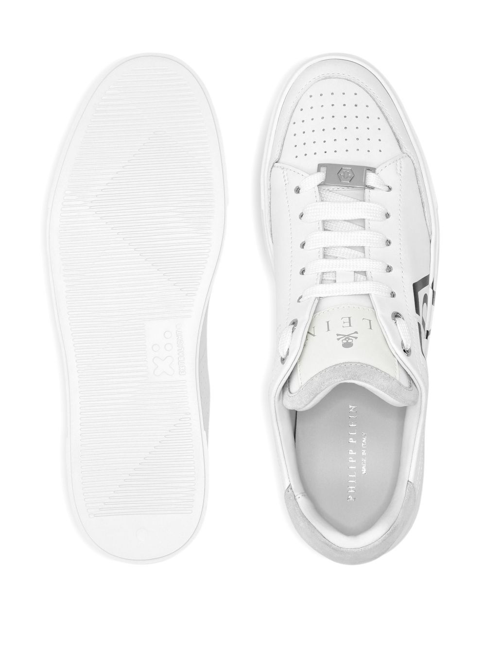 logo-detailed leather sneakers - 3