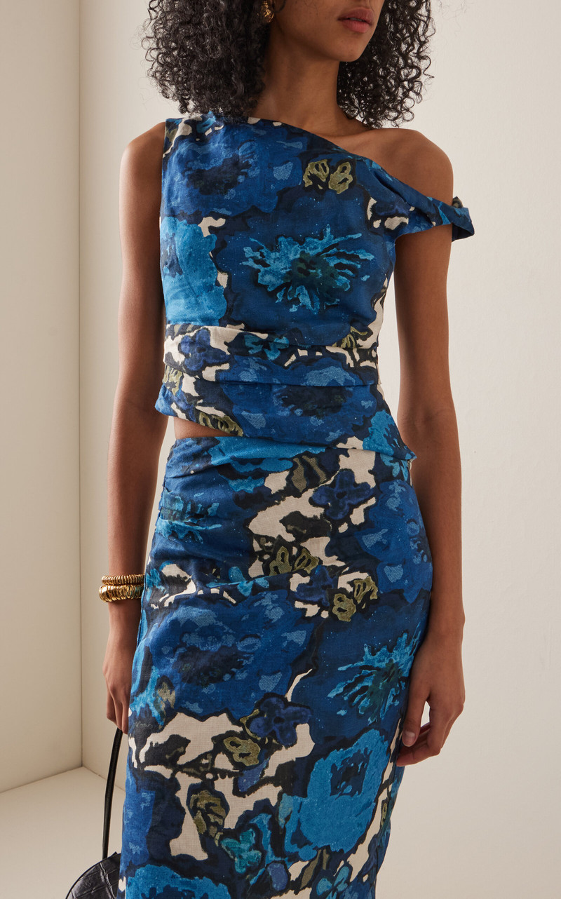 SIR. Camellia Twisted Linen Top blue outlook