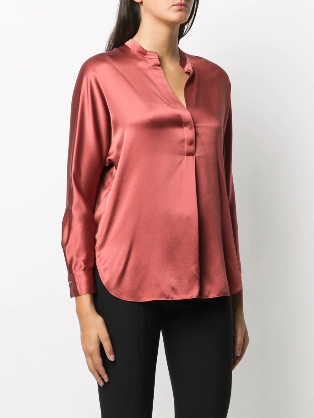 band-collar satin blouse - 3